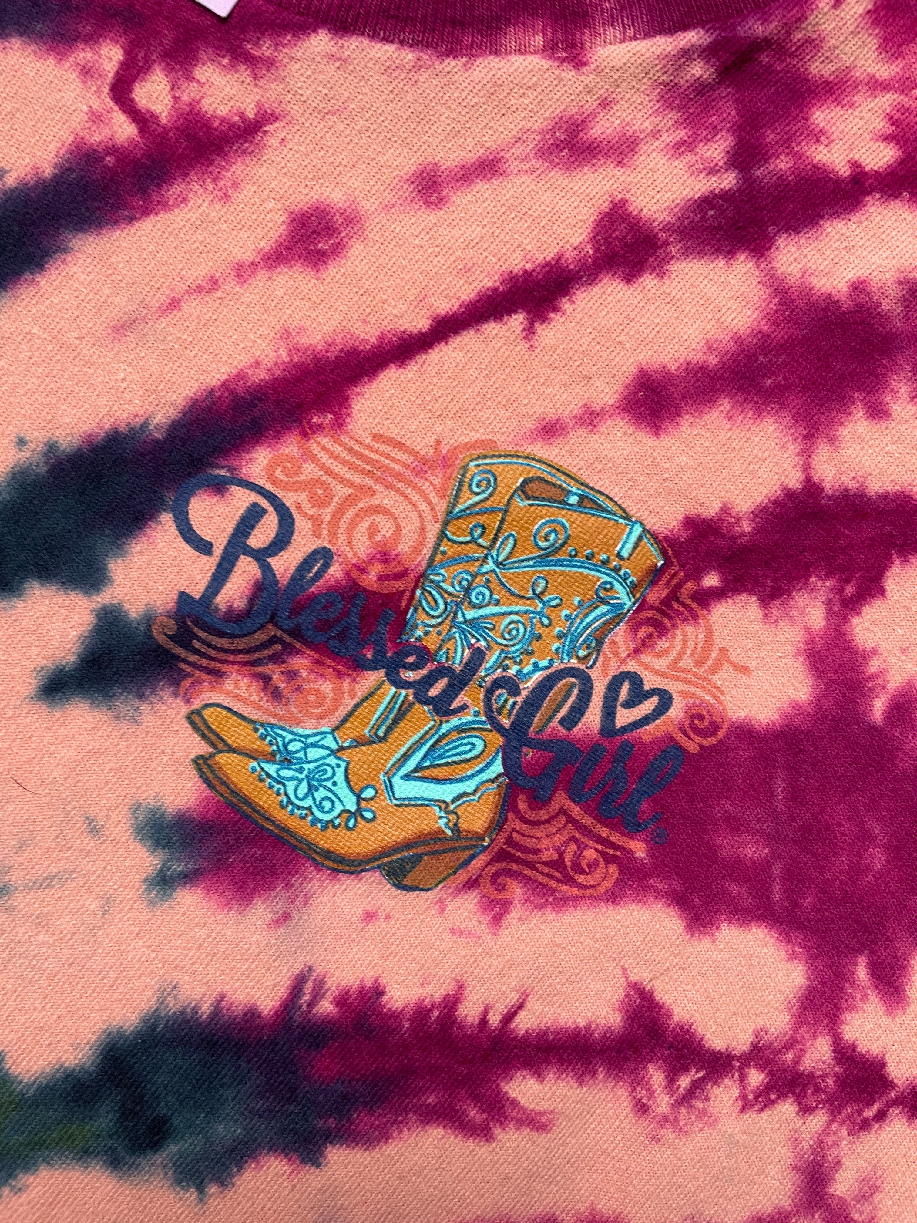 Men's Large Blessed Girl Cowgirl Boot Short Sleeve Tie Dye T-Shirt