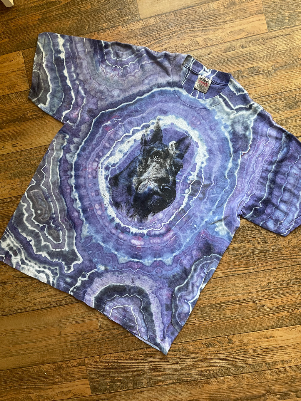 Purple and Gray Schnauzer Tie Dye T-Shirt | Men's XL, Short Sleeve