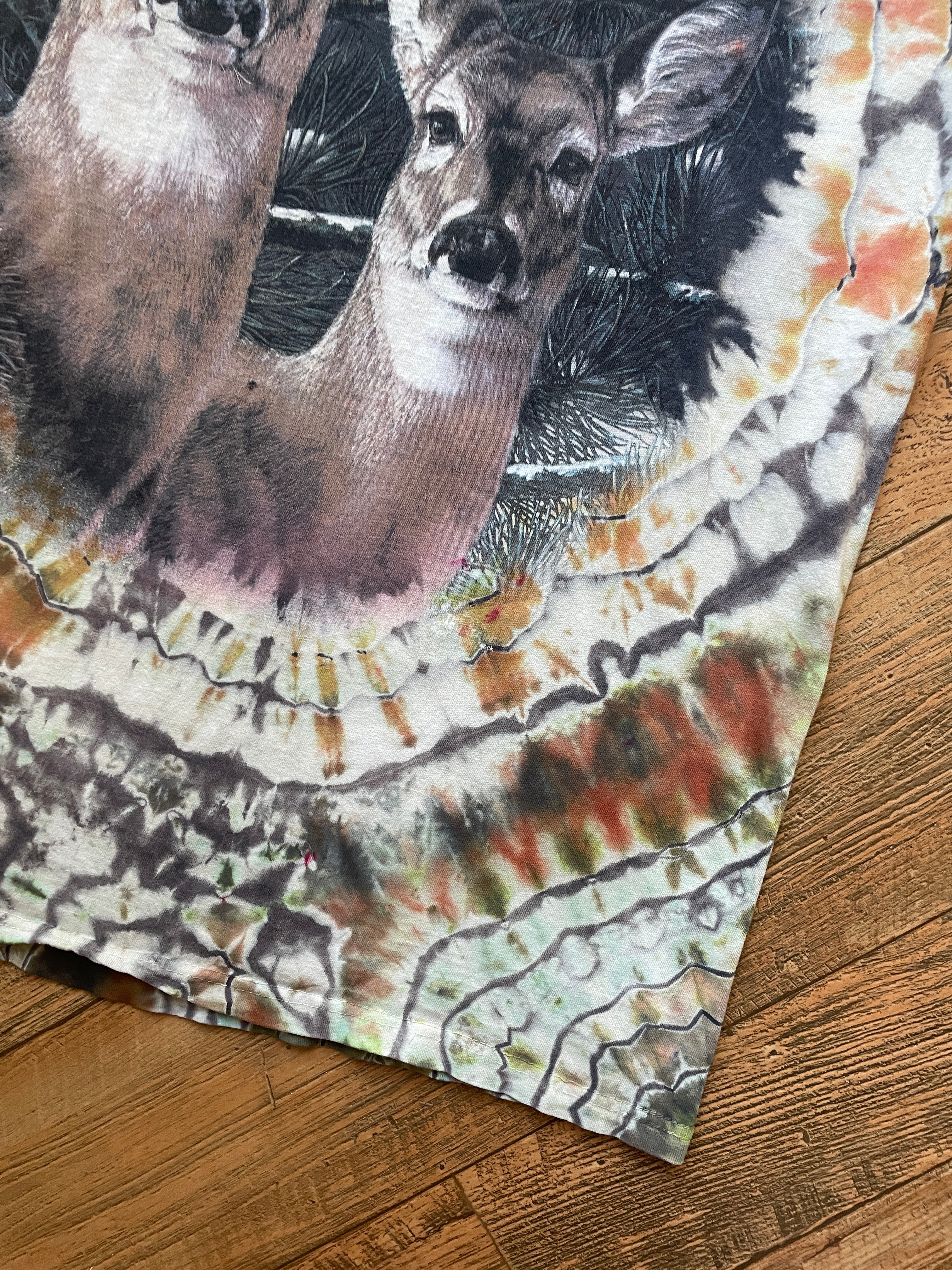 Brown and Green Deer Tie Dye T-Shirt | Men's XL, Short Sleeve