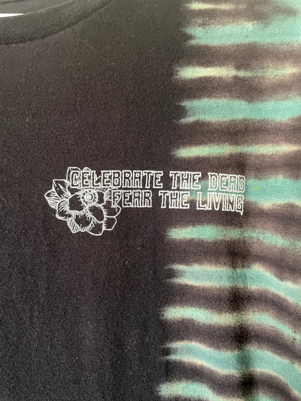 2XL Men's Venus Fly Trap Death Bouquet Handmade Tie Dye T-Shirt | One-Of-a-Kind Upcycled Black and Blue Short Sleeve Shirt