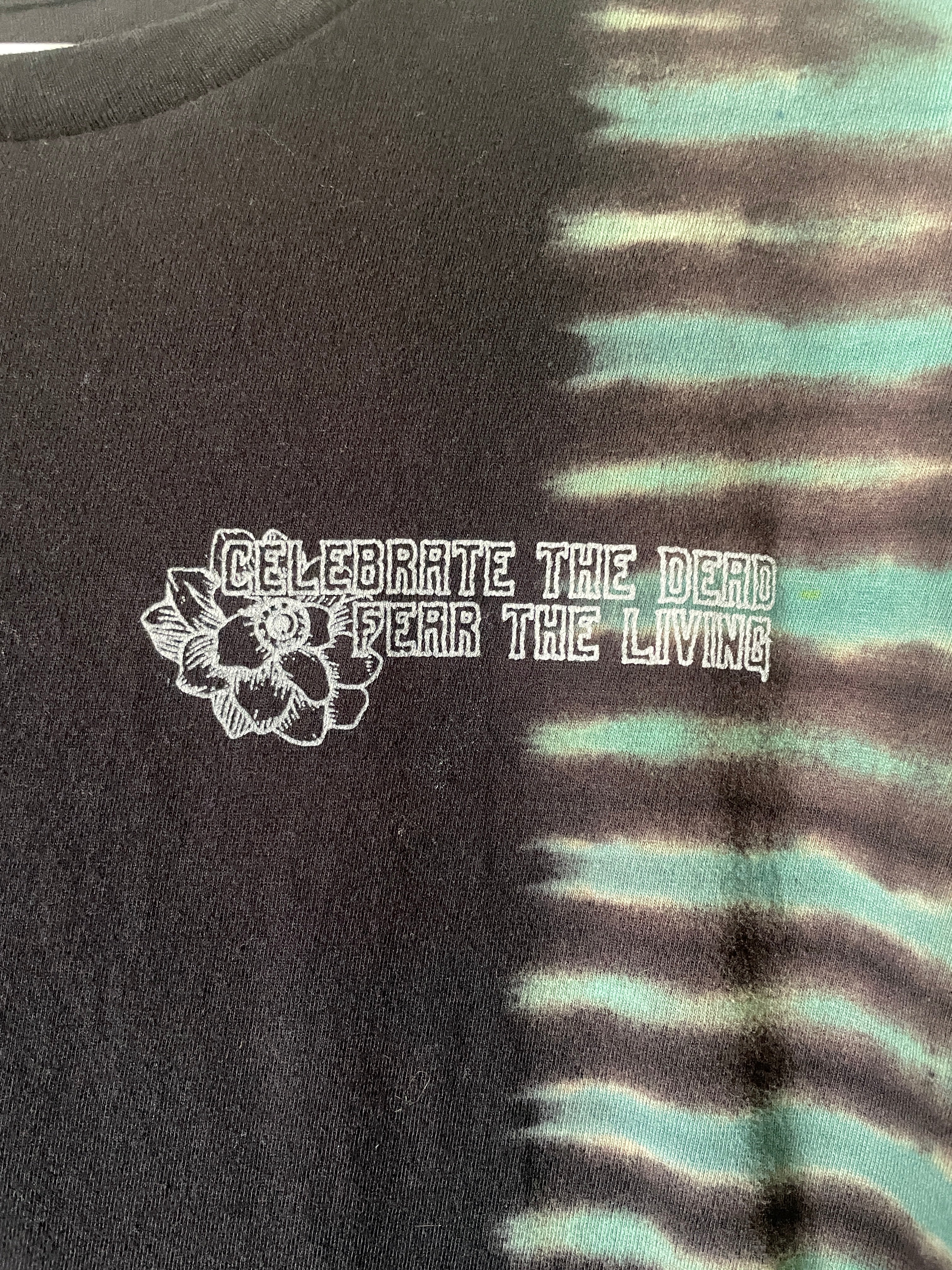 2XL Men's Venus Fly Trap Death Bouquet Handmade Tie Dye T-Shirt | One-Of-a-Kind Upcycled Black and Blue Short Sleeve Shirt