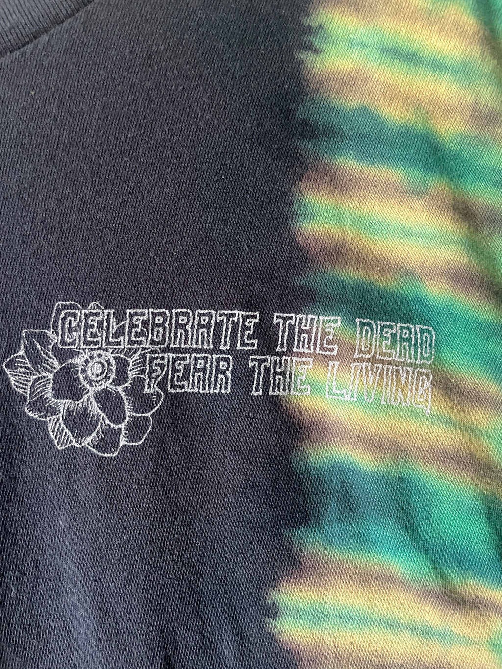 3XL Men's Venus Fly Trap Death Bouquet Handmade Tie Dye T-Shirt | One-Of-a-Kind Upcycled Black and Turquoise Short Sleeve Shirt