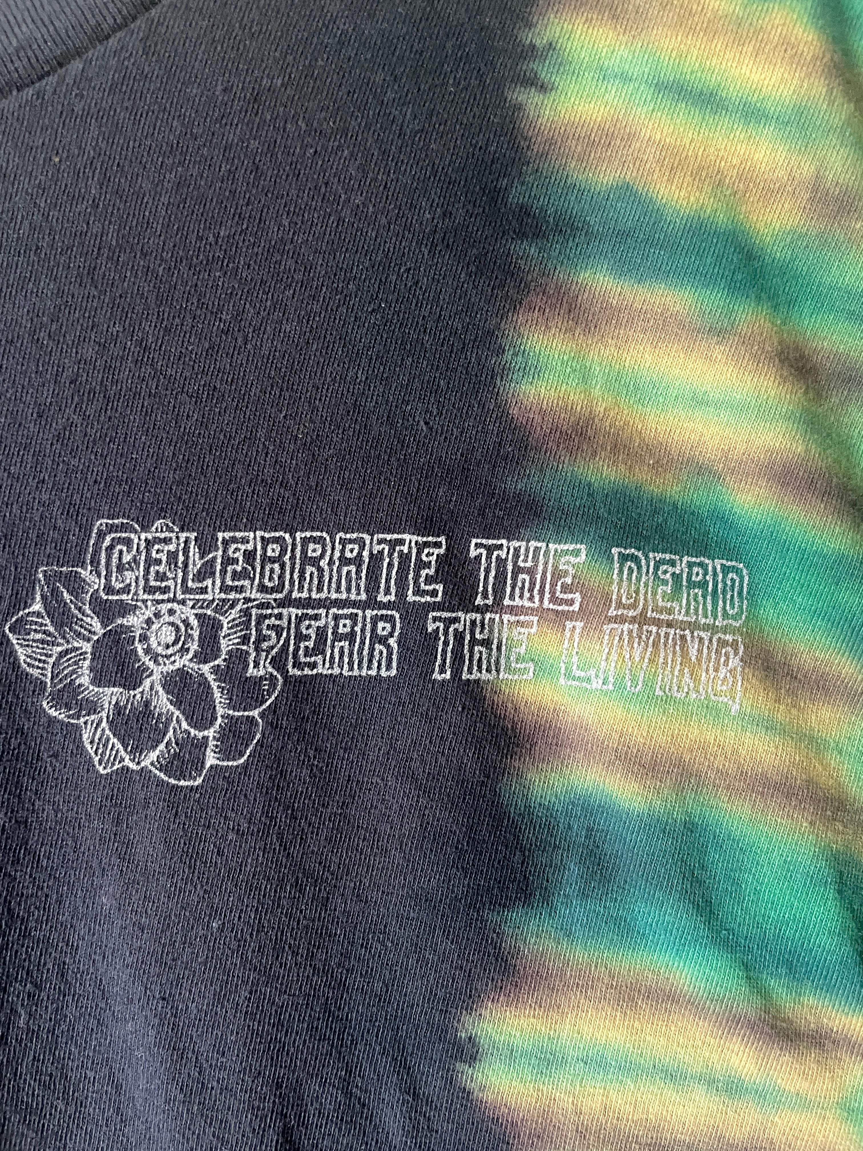 3XL Men's Venus Fly Trap Death Bouquet Handmade Tie Dye T-Shirt | One-Of-a-Kind Upcycled Black and Turquoise Short Sleeve Shirt