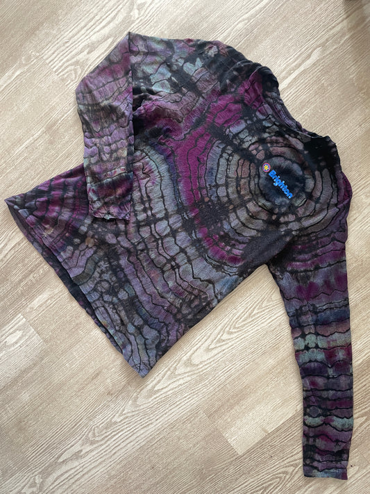 MEDIUM Men’s Brighton Ski Resort Handmade Tie Dye Geode Long Sleeve T-Shirt | One-Of-a-Kind Black, Purple, and Blue Reverse Tie Dye Top