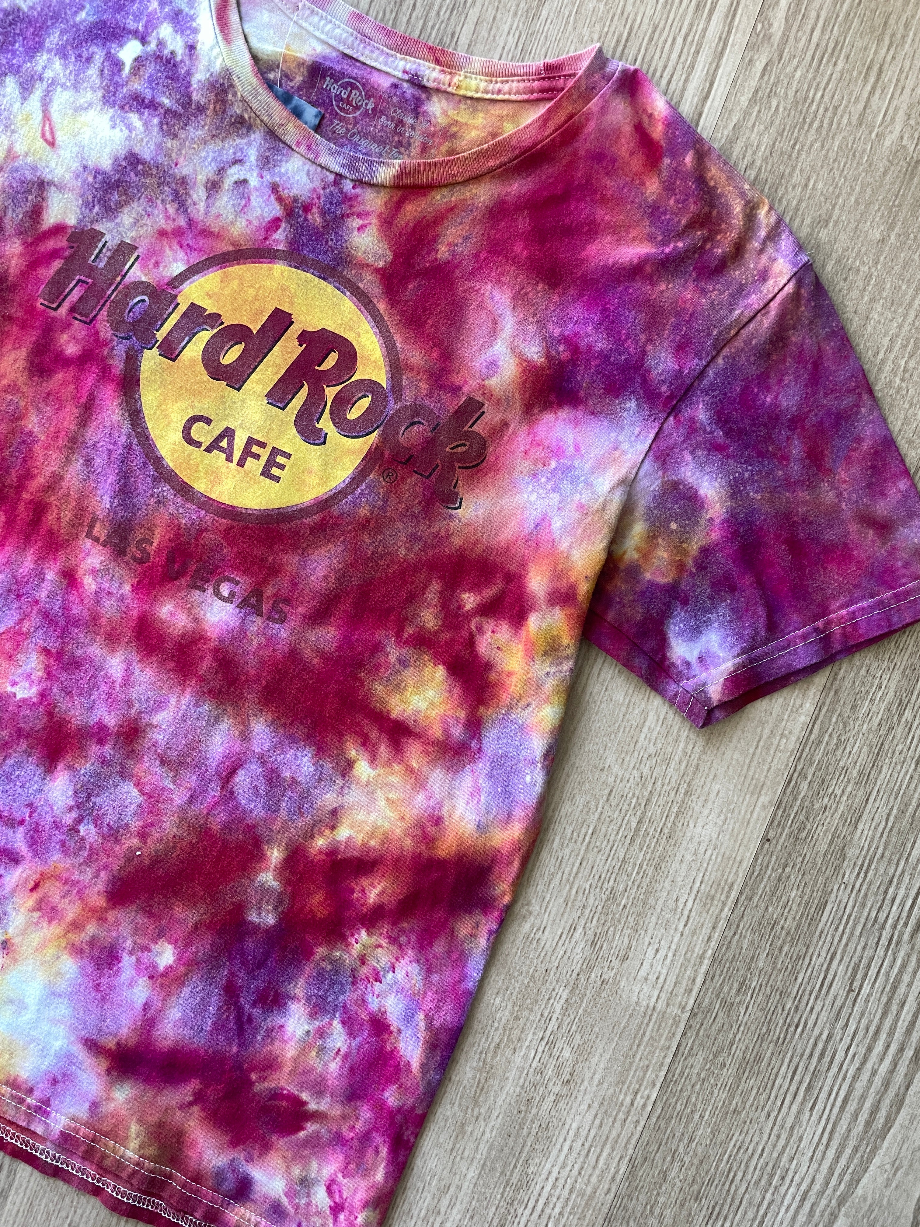 MEDIUM Men’s Hard Rock Las Vegas Galaxy Tie Dye Short Sleeve T-Shirt | One-Of-a-Kind Upcycled Red and Pink Top