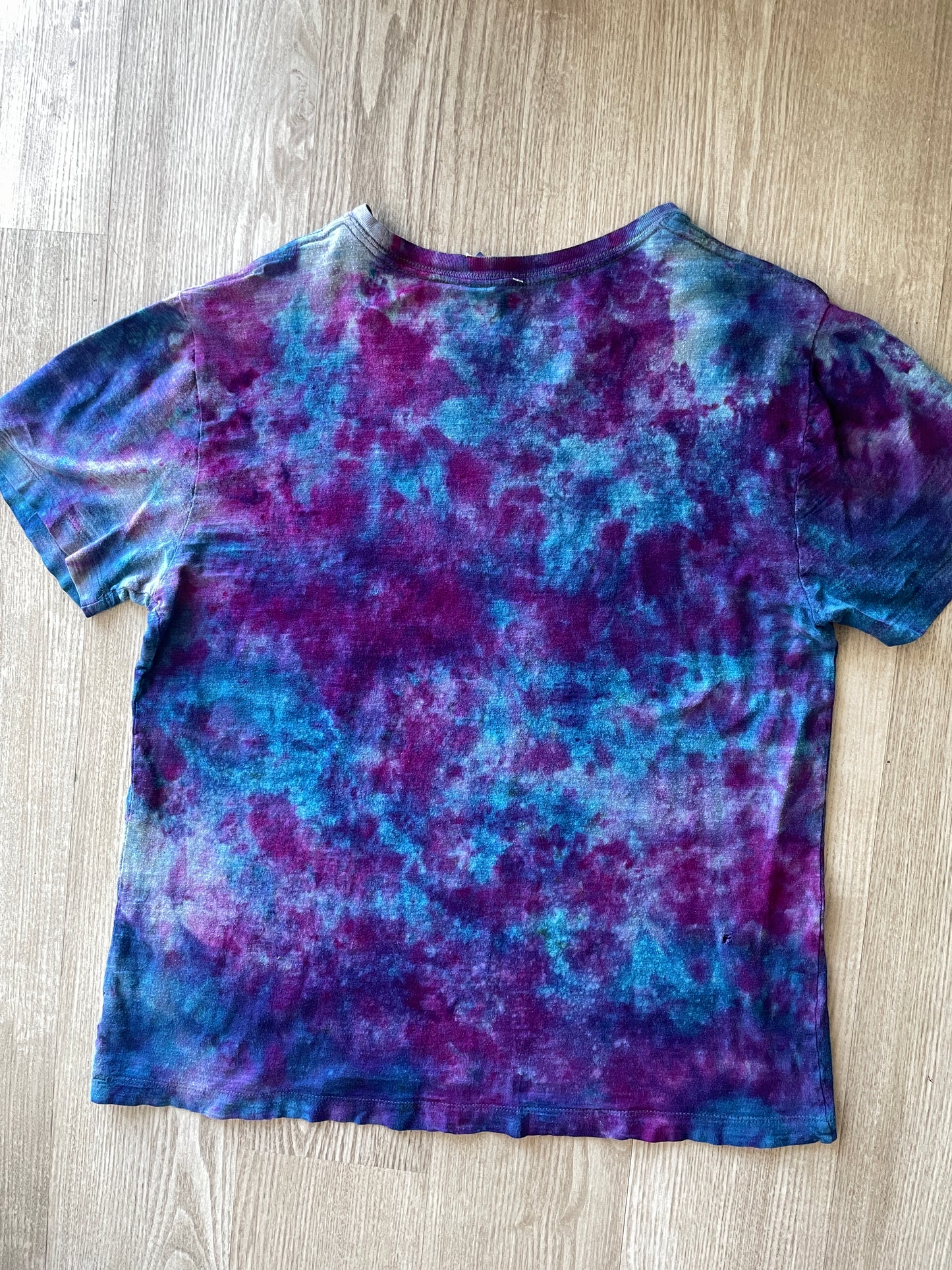 LARGE Women’s GAP London, UK Handmade Galaxy Tie Dye Short Sleeve T-Shirt | One-Of-a-Kind Upcycled Blue and Purple Top
