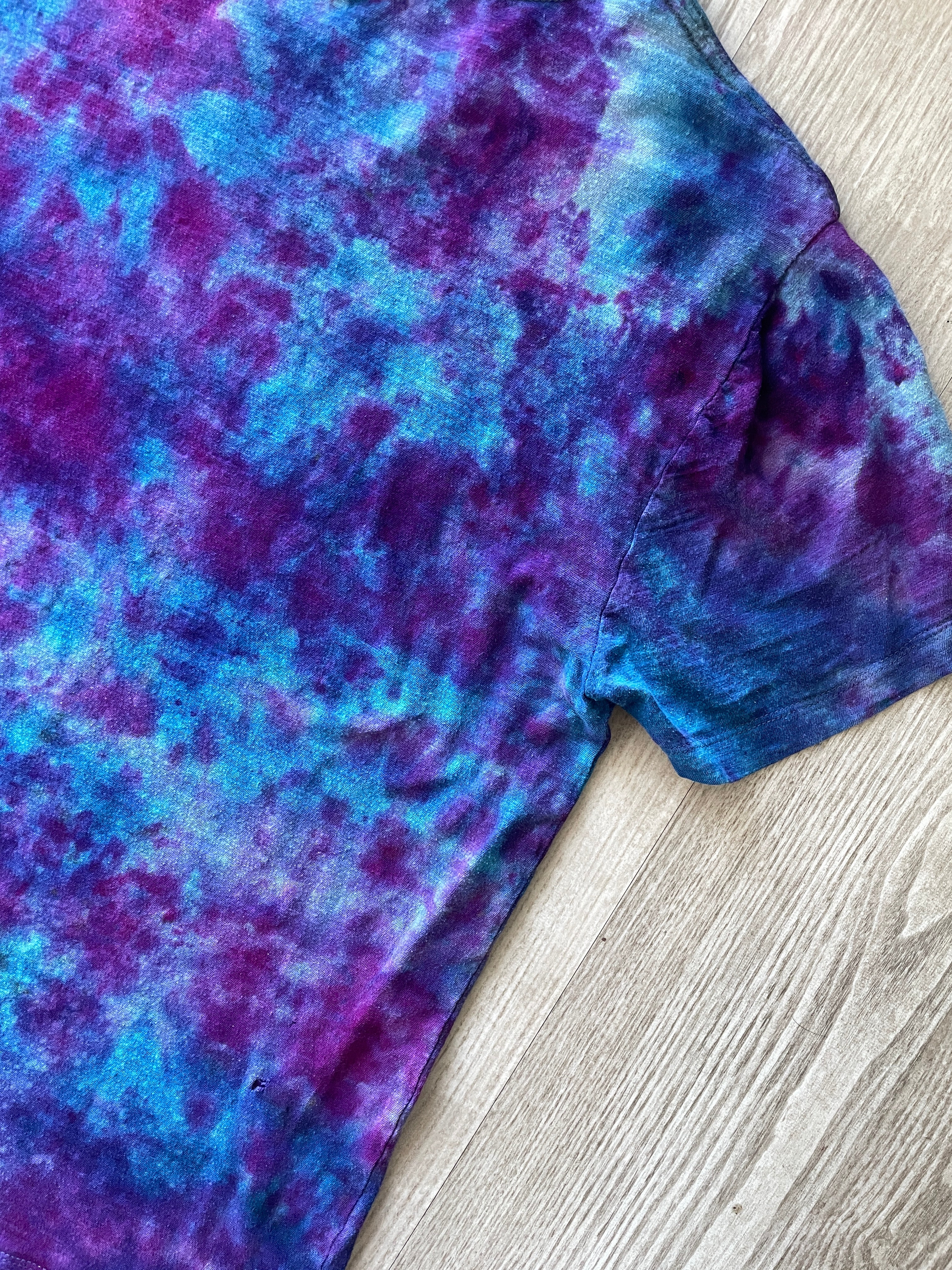 LARGE Women’s GAP London, UK Handmade Galaxy Tie Dye Short Sleeve T-Shirt | One-Of-a-Kind Upcycled Blue and Purple Top