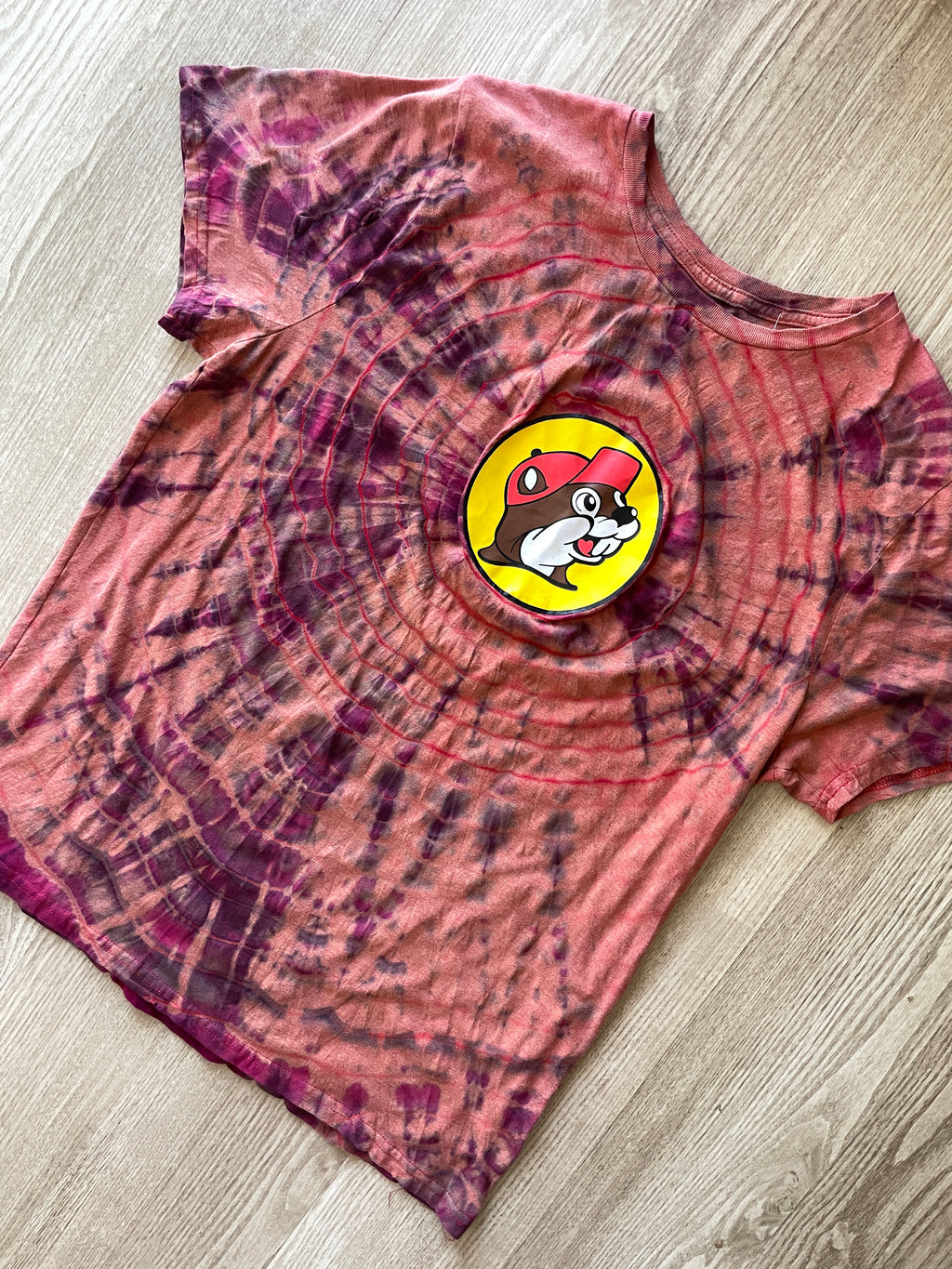 XL Men’s Buccee's Texas Handmade Reverse Tie Dye Geode T-Shirt | One-Of-a-Kind Red and Yellow Short Sleeve Shirt