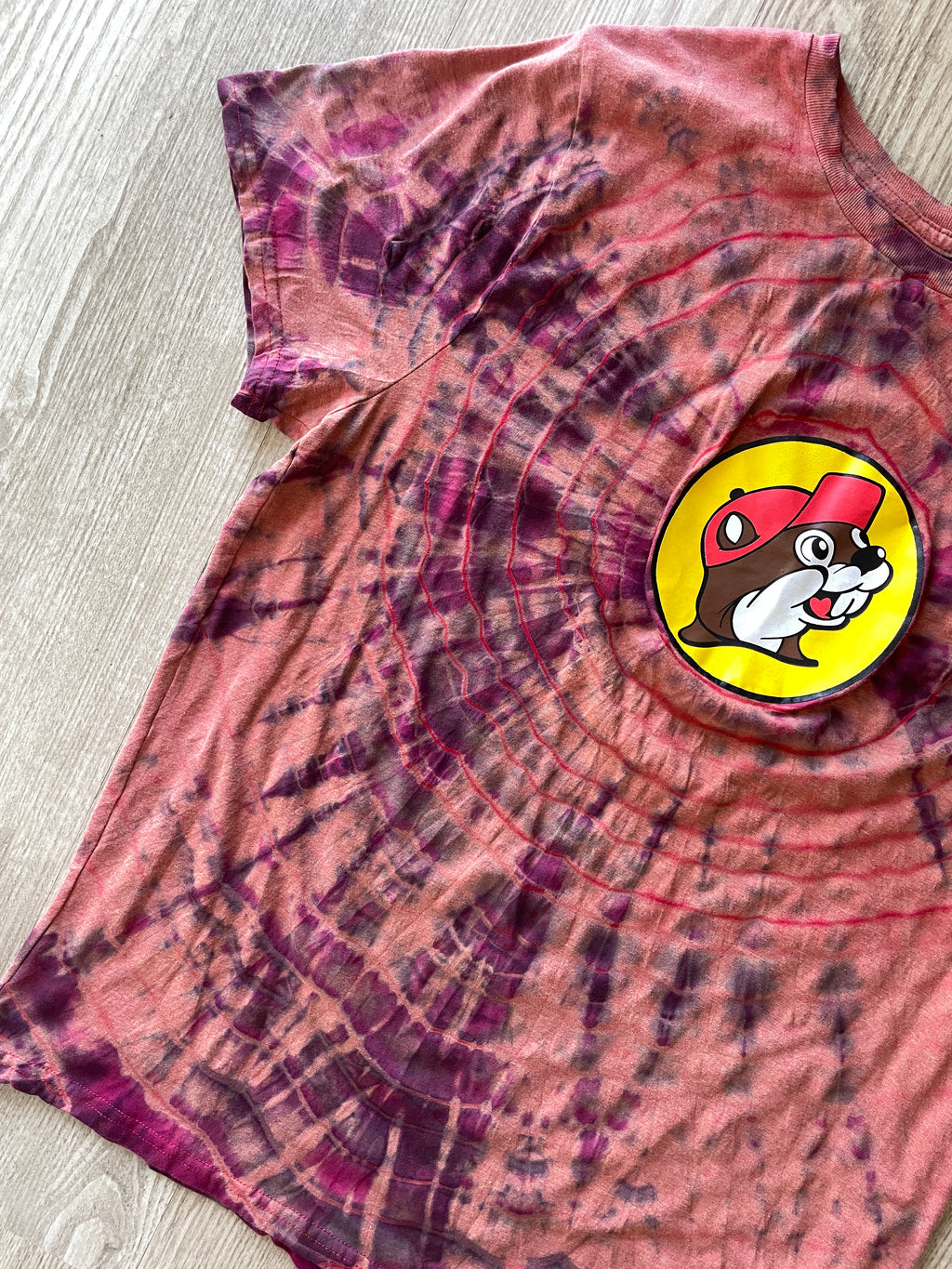 XL Men’s Buccee's Texas Handmade Reverse Tie Dye Geode T-Shirt | One-Of-a-Kind Red and Yellow Short Sleeve Shirt