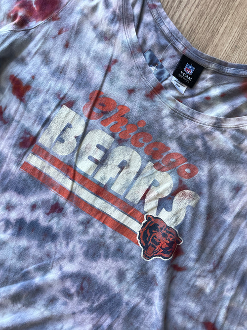 2XL Women’s Chicago Bears Handmade Galaxy Tie Dye Short Sleeve T-Shirt | One-Of-a-Kind Upcycled Gray and Orange Top