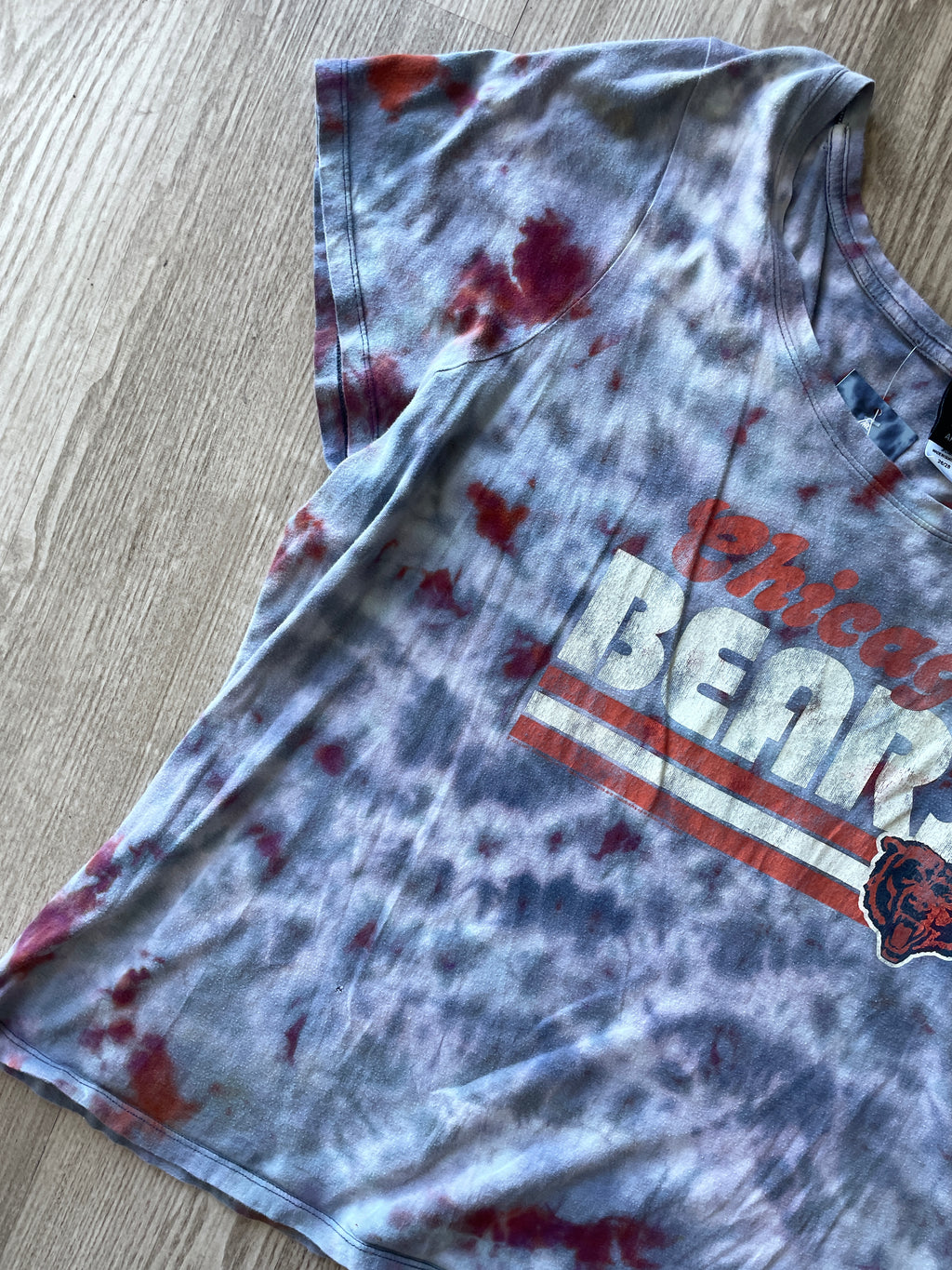 2XL Women’s Chicago Bears Handmade Galaxy Tie Dye Short Sleeve T-Shirt | One-Of-a-Kind Upcycled Gray and Orange Top