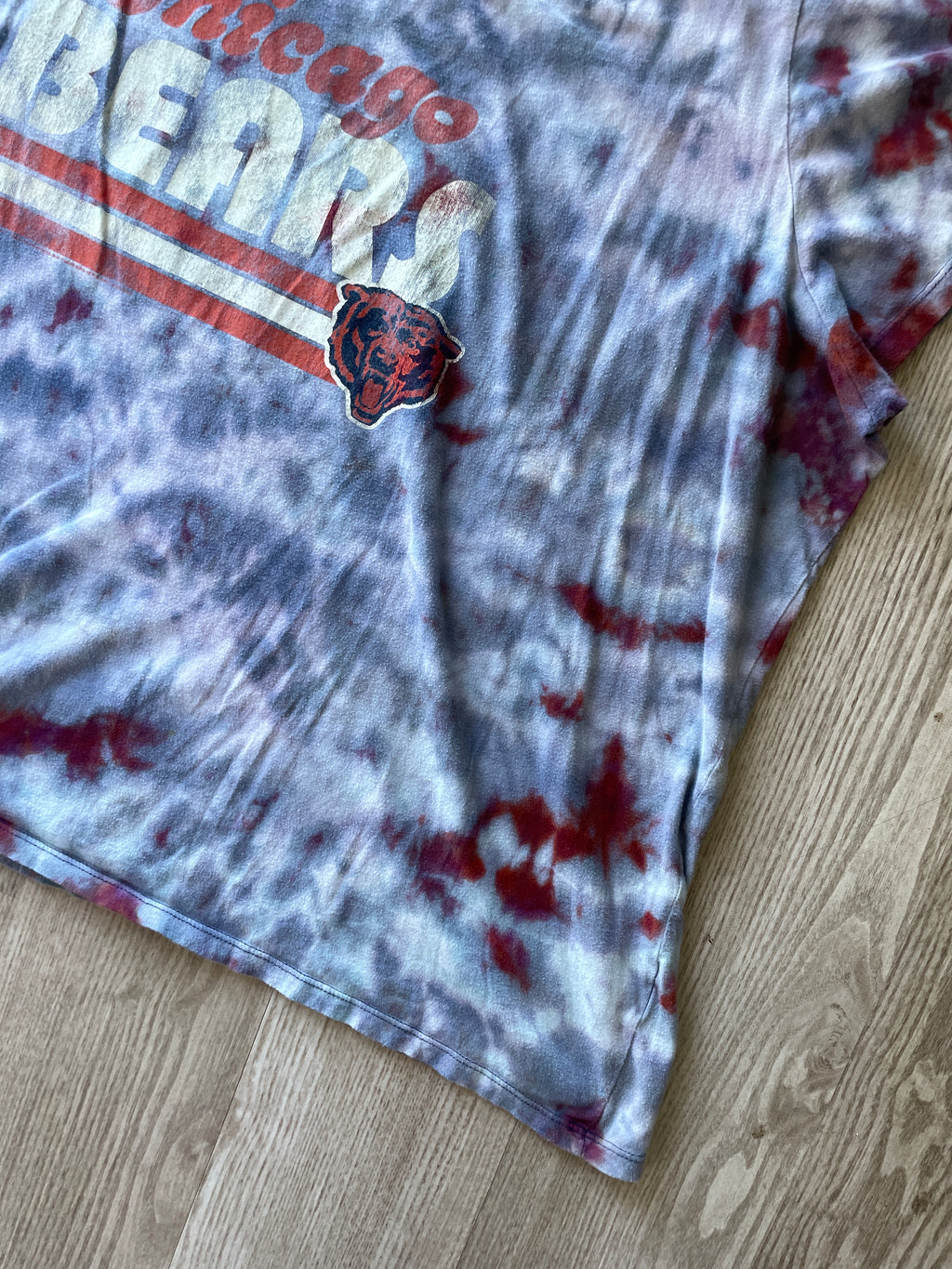 2XL Women’s Chicago Bears Handmade Galaxy Tie Dye Short Sleeve T-Shirt | One-Of-a-Kind Upcycled Gray and Orange Top