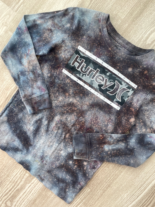 LARGE Youth Boys Hurley Handmade Galaxy Tie Dye Short Long Sleeve T-Shirt | One-Of-a-Kind Upcycled Black and Gray Ice Dye Top