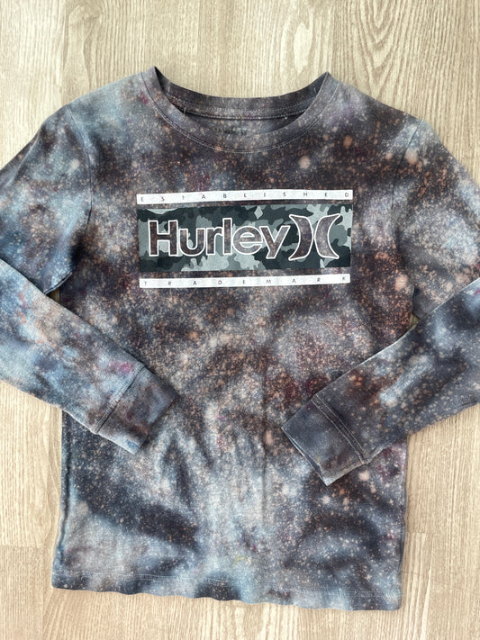 LARGE Youth Boys Hurley Handmade Galaxy Tie Dye Short Long Sleeve T-Shirt | One-Of-a-Kind Upcycled Black and Gray Ice Dye Top
