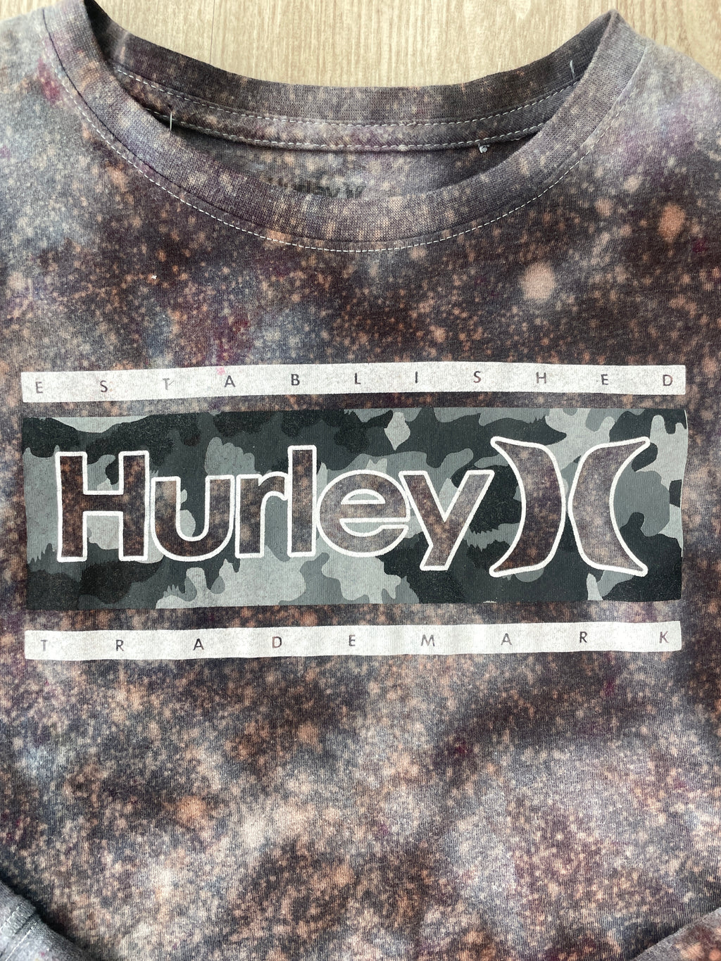 LARGE Youth Boys Hurley Handmade Galaxy Tie Dye Short Long Sleeve T-Shirt | One-Of-a-Kind Upcycled Black and Gray Ice Dye Top
