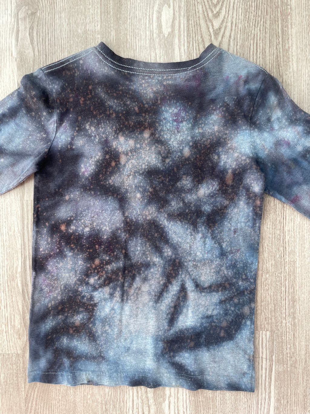 LARGE Youth Boys Hurley Handmade Galaxy Tie Dye Short Long Sleeve T-Shirt | One-Of-a-Kind Upcycled Black and Gray Ice Dye Top