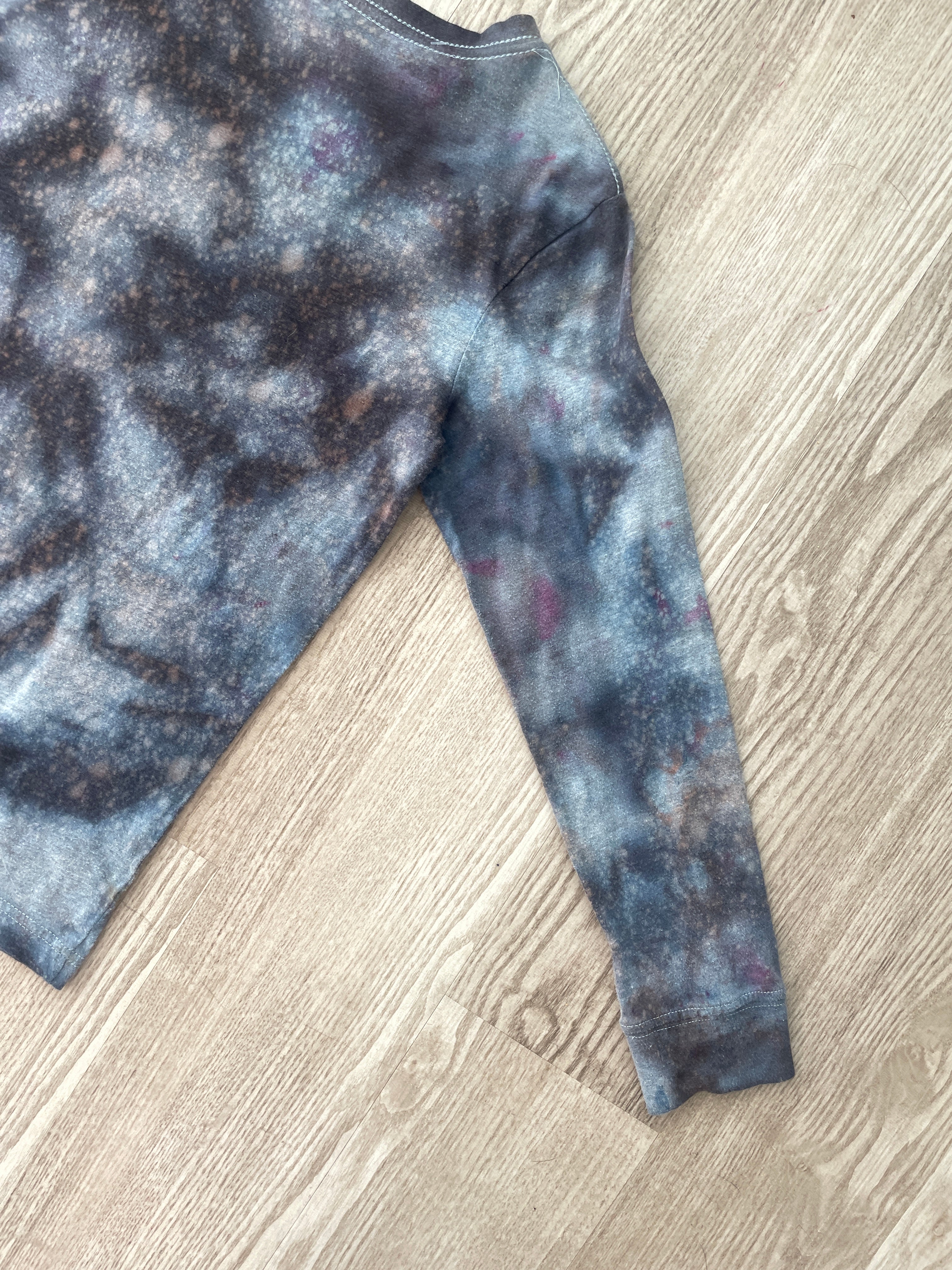 LARGE Youth Boys Hurley Handmade Galaxy Tie Dye Short Long Sleeve T-Shirt | One-Of-a-Kind Upcycled Black and Gray Ice Dye Top