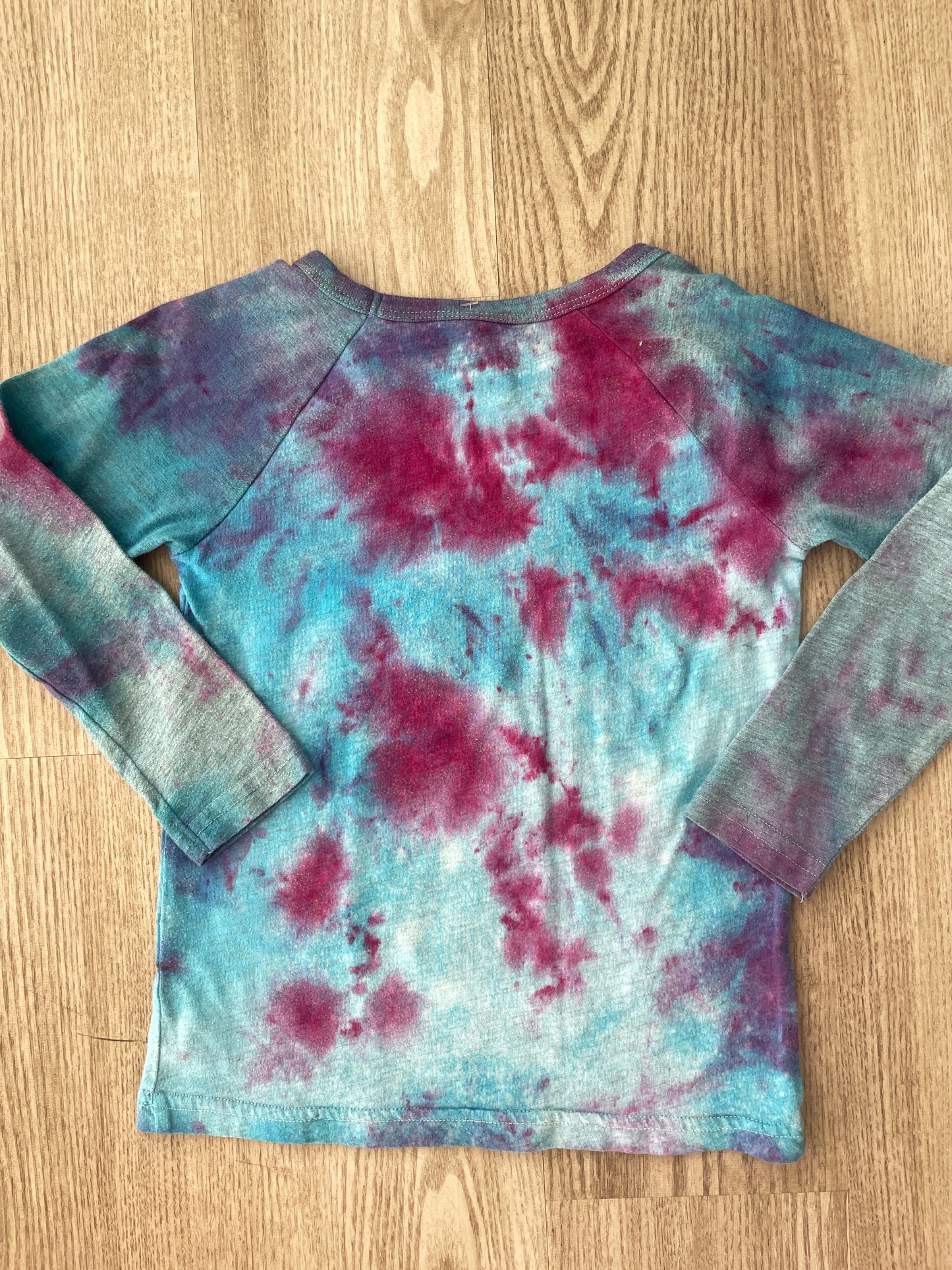 Youth Size 5 Scoobie Doo ZOINKS Handmade Galaxy Tie Dye Short Long Sleeve T-Shirt | One-Of-a-Kind Upcycled Blue and Pink Ice Dye Top