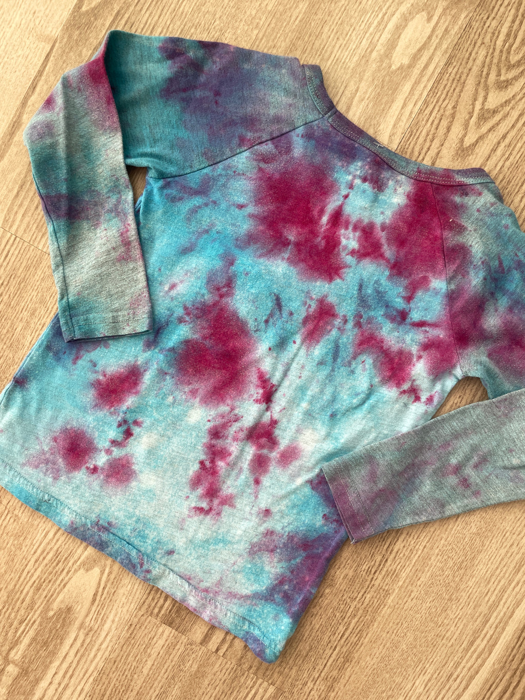 Youth Size 5 Scoobie Doo ZOINKS Handmade Galaxy Tie Dye Short Long Sleeve T-Shirt | One-Of-a-Kind Upcycled Blue and Pink Ice Dye Top