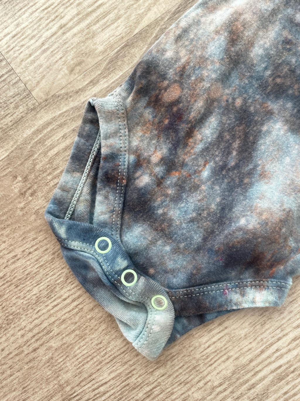 0-3 Months "Adorable" Embroidered Short Sleeve Baby Onesie | Handmade, Upcycled Tie Dye Cotton Onesie | Gray Galaxy Ice Dyed Baby Clothing