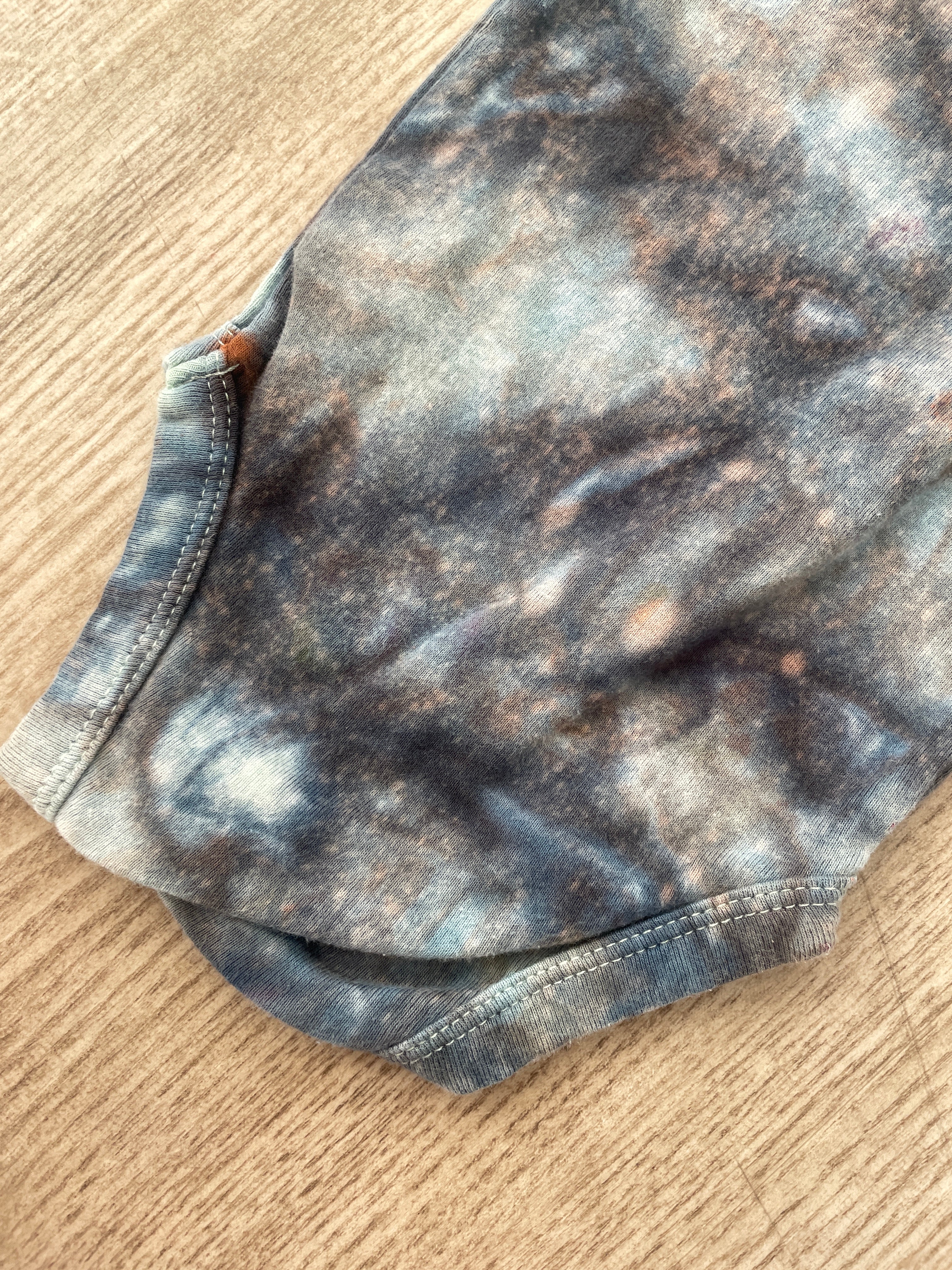 0-3 Months "Adorable" Embroidered Short Sleeve Baby Onesie | Handmade, Upcycled Tie Dye Cotton Onesie | Gray Galaxy Ice Dyed Baby Clothing