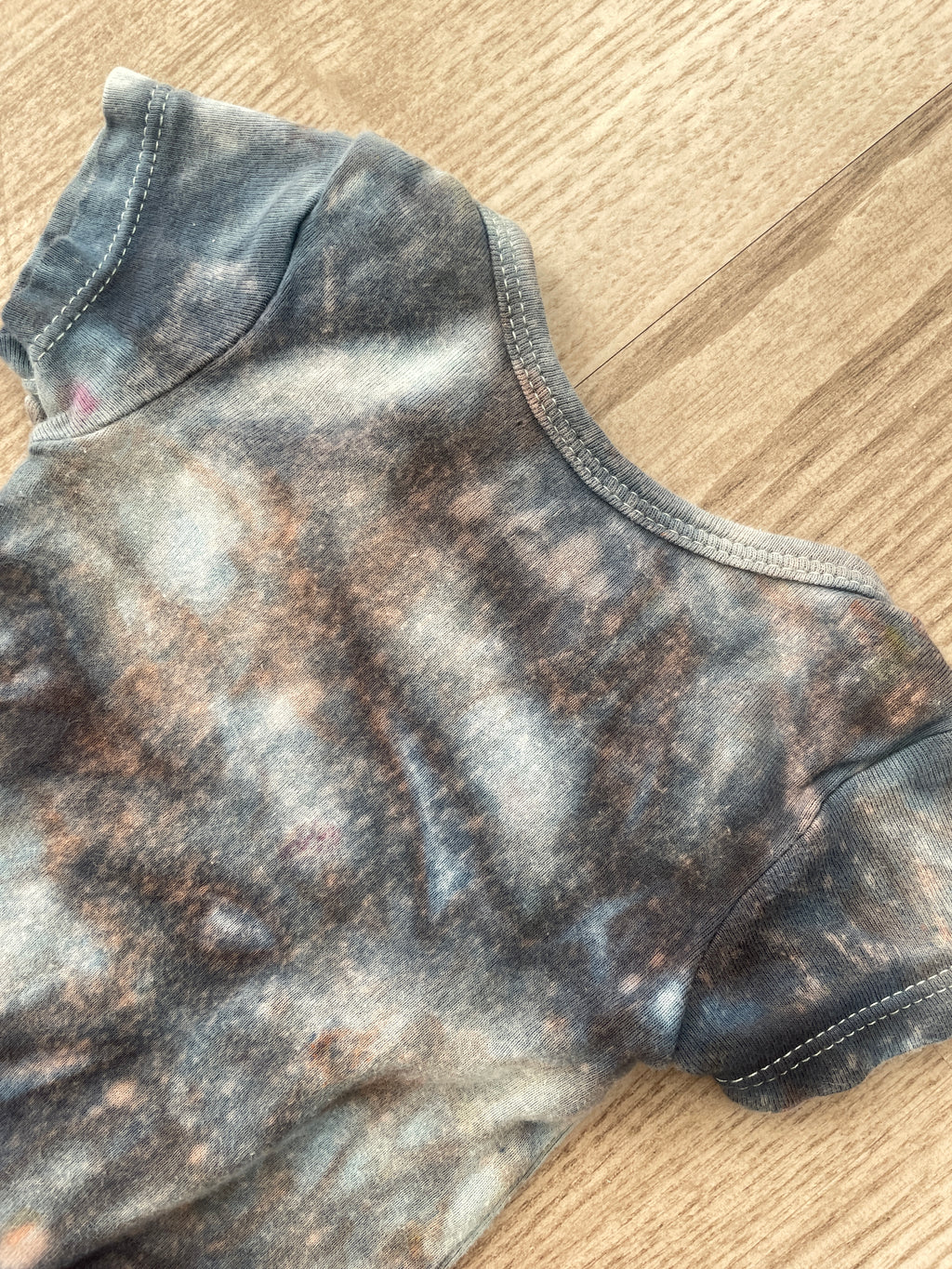 0-3 Months "Adorable" Embroidered Short Sleeve Baby Onesie | Handmade, Upcycled Tie Dye Cotton Onesie | Gray Galaxy Ice Dyed Baby Clothing