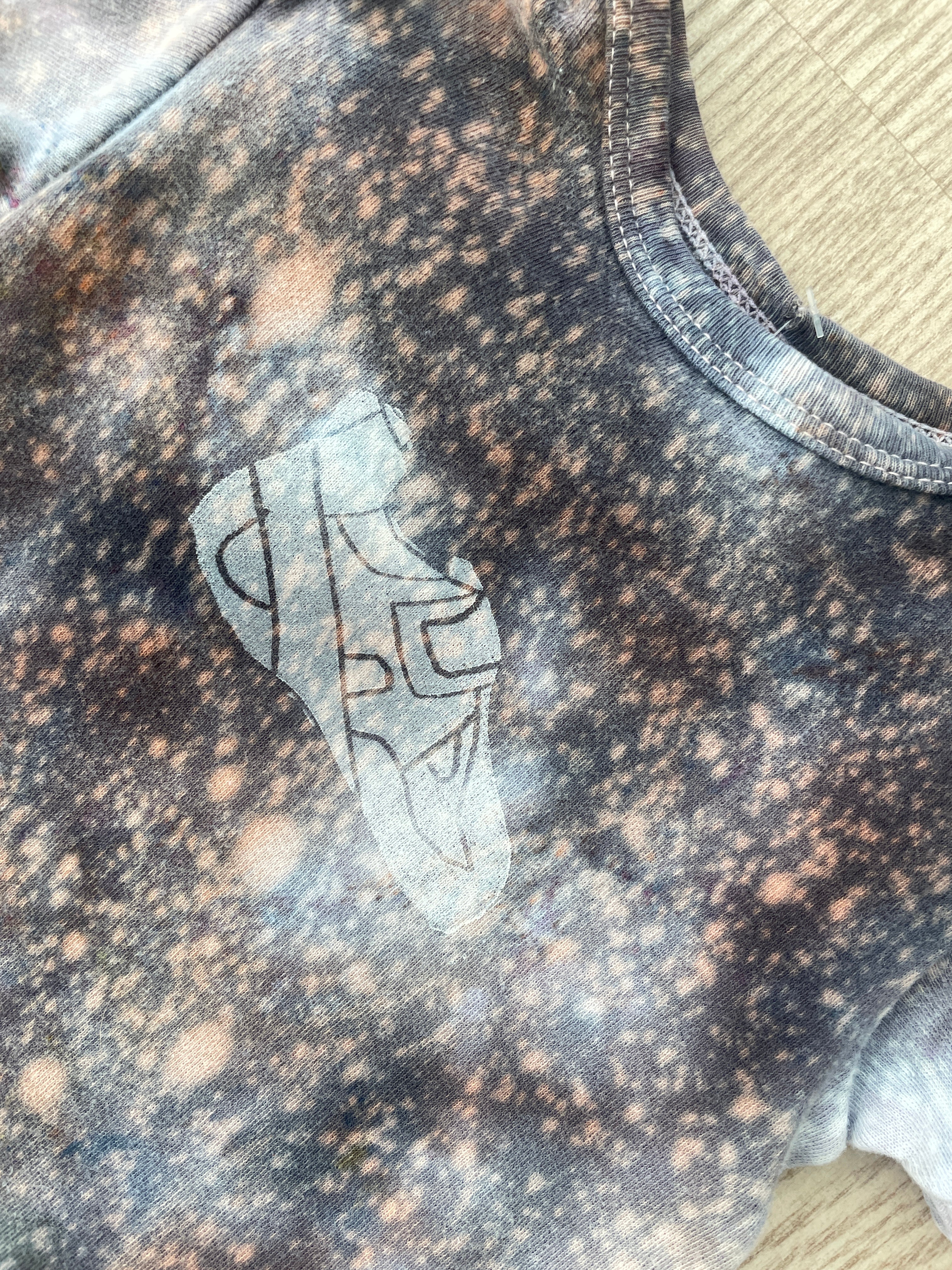 6-9 Months Climbing Shoe Short Sleeve Baby Onesie | Handmade, Upcycled Tie Dye Cotton Onesie | Galaxy Ice Dyed Gray and White Baby Clothing