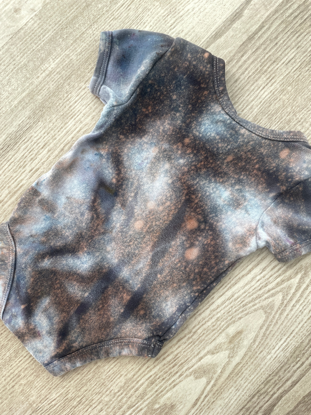 6-9 Months Climbing Shoe Short Sleeve Baby Onesie | Handmade, Upcycled Tie Dye Cotton Onesie | Galaxy Ice Dyed Gray and White Baby Clothing
