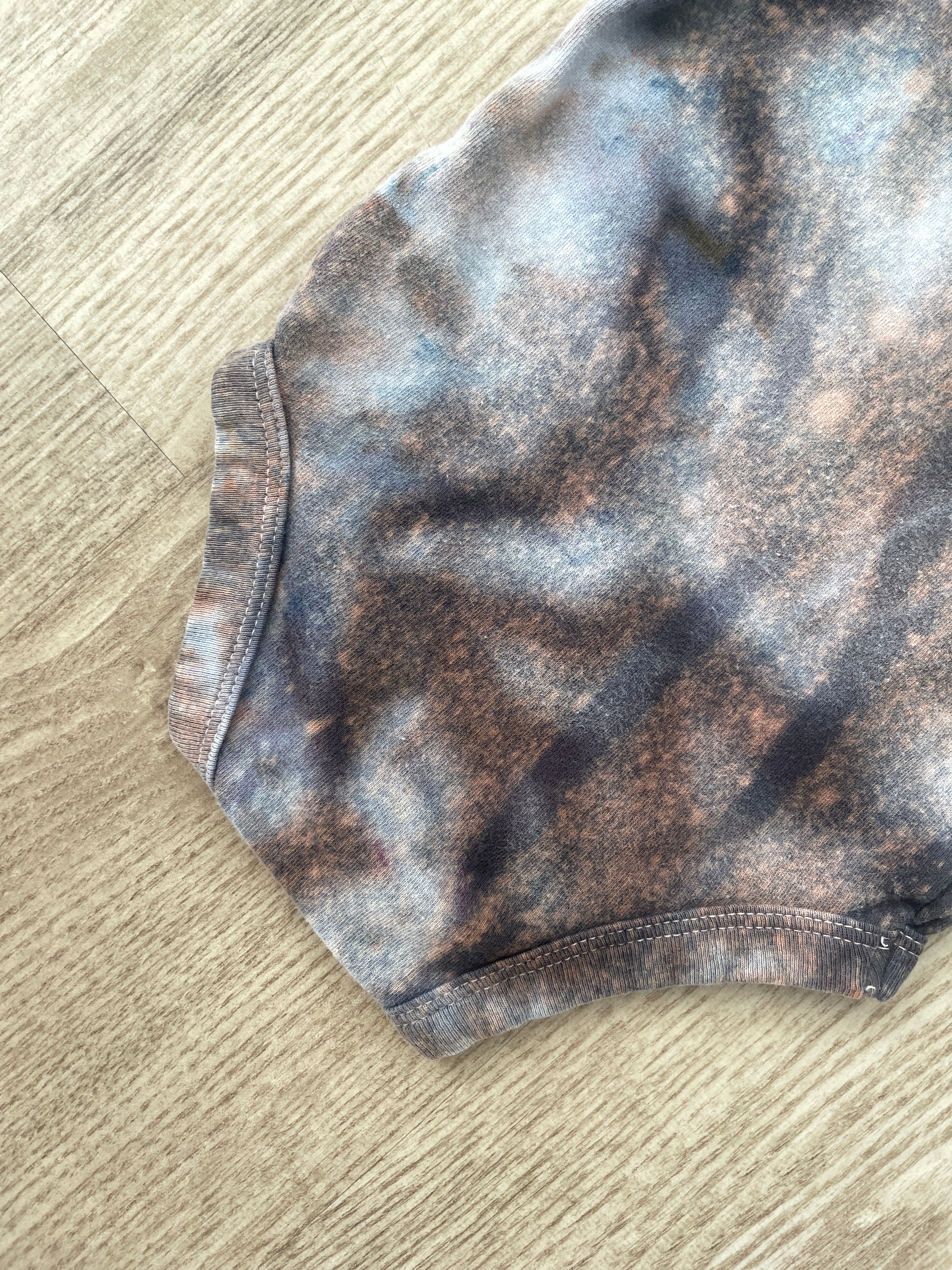 6-9 Months Climbing Shoe Short Sleeve Baby Onesie | Handmade, Upcycled Tie Dye Cotton Onesie | Galaxy Ice Dyed Gray and White Baby Clothing