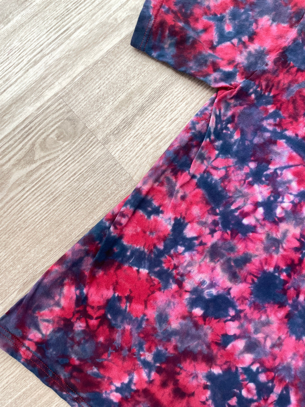 SMALL Men's Death Valley Embroidered Reverse Tie Dye Handmade Short Sleeve T-Shirt | One-Of-a-Kind Upcycled Red and Blue Crumpled Top