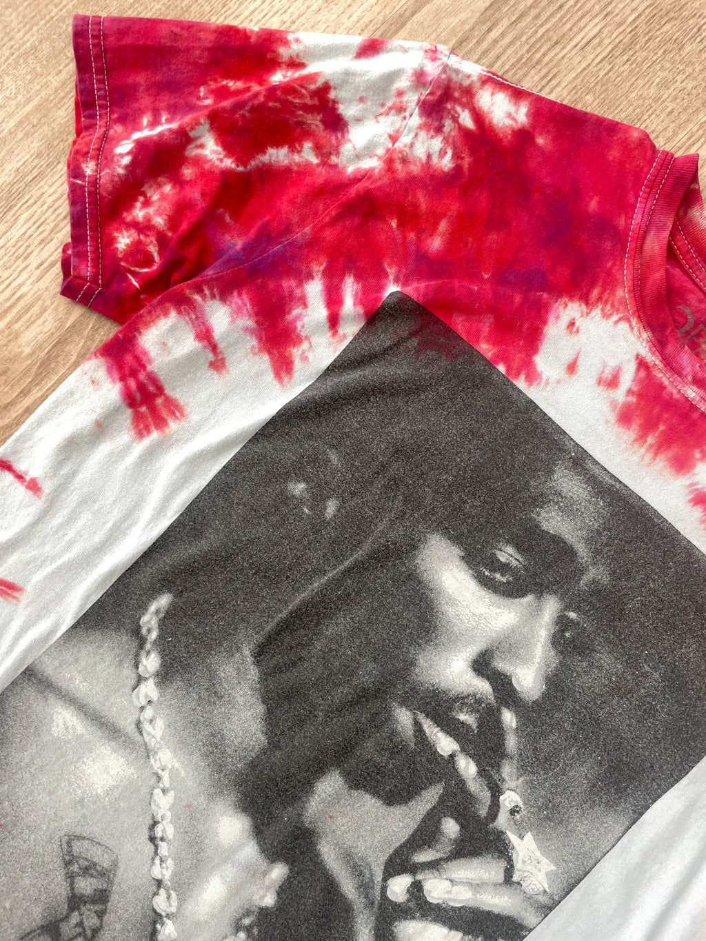 SMALL Men's Tupac Shakur Handmade Tie Dye Short Sleeve T-Shirt | One-Of-a-Kind Upcycled Red and White Crumpled and Dyed Top