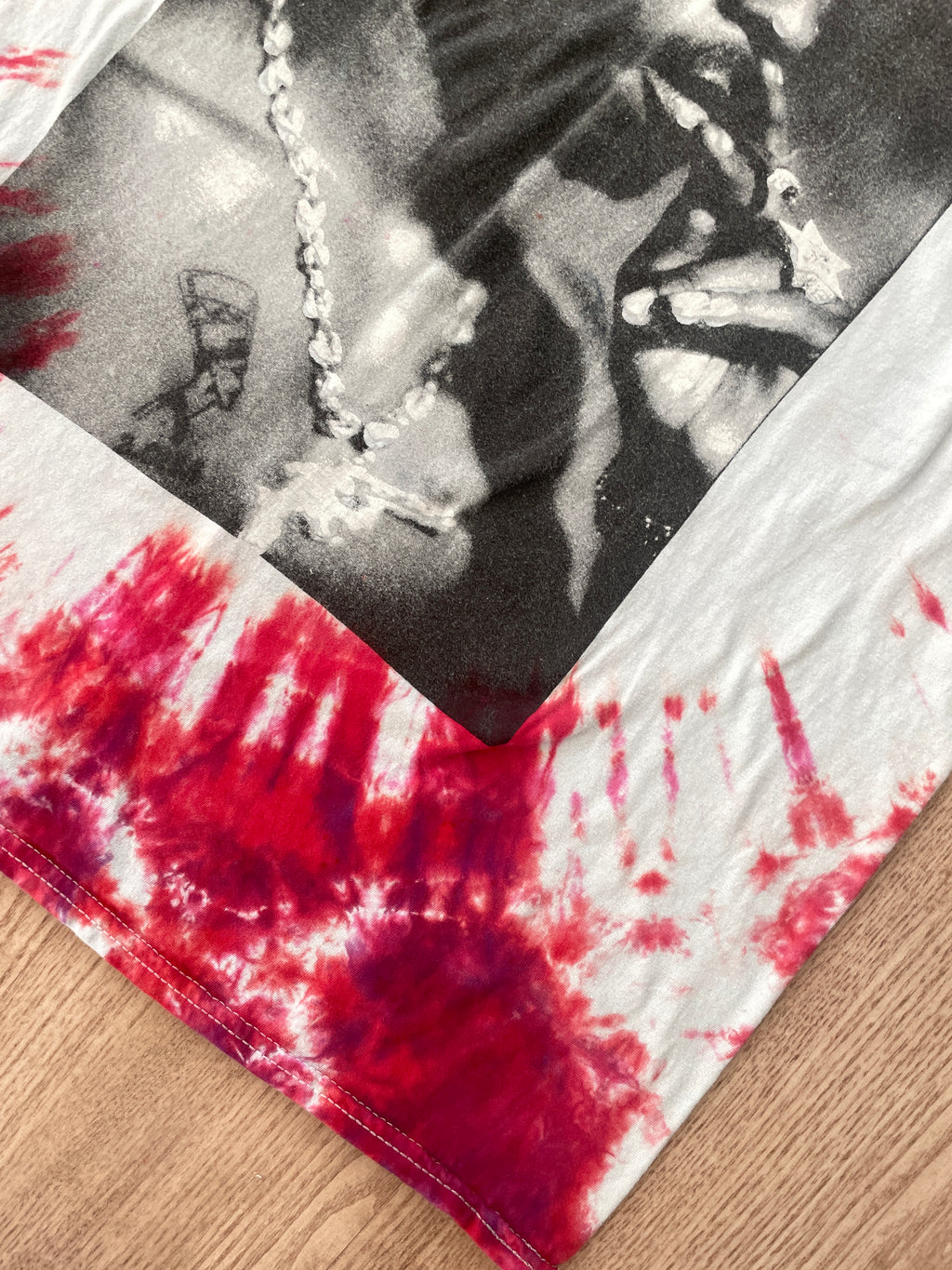 SMALL Men's Tupac Shakur Handmade Tie Dye Short Sleeve T-Shirt | One-Of-a-Kind Upcycled Red and White Crumpled and Dyed Top