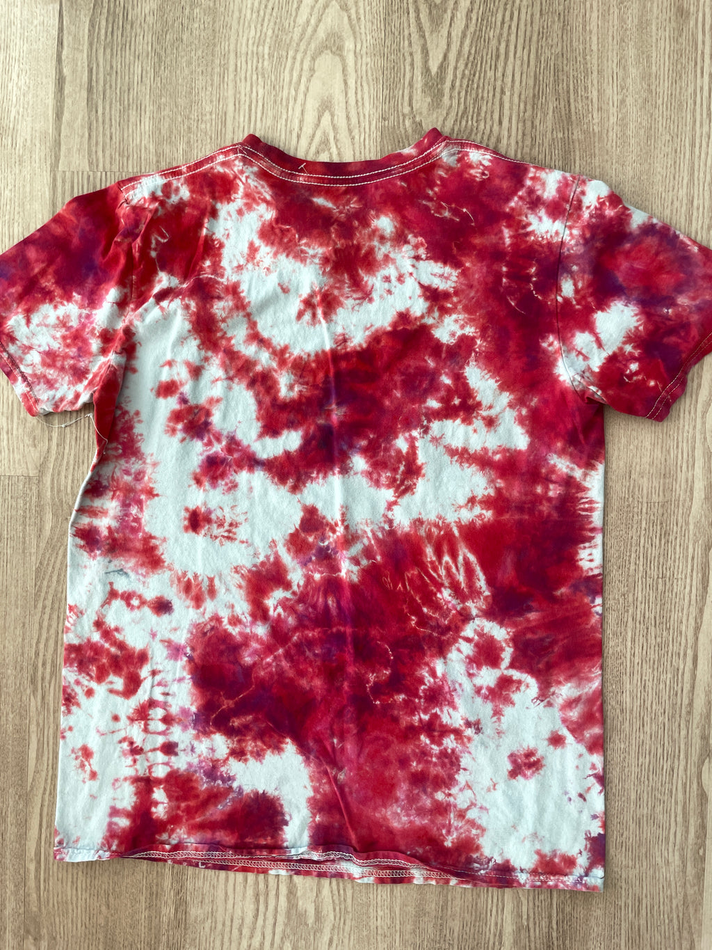 SMALL Men's Tupac Shakur Handmade Tie Dye Short Sleeve T-Shirt | One-Of-a-Kind Upcycled Red and White Crumpled and Dyed Top