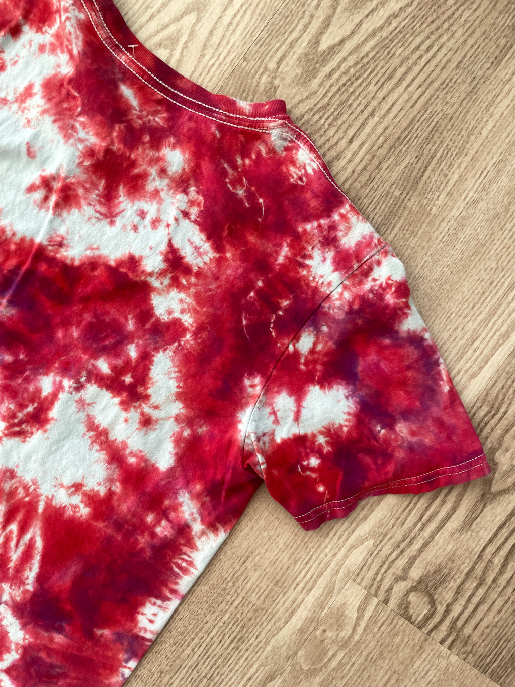 SMALL Men's Tupac Shakur Handmade Tie Dye Short Sleeve T-Shirt | One-Of-a-Kind Upcycled Red and White Crumpled and Dyed Top