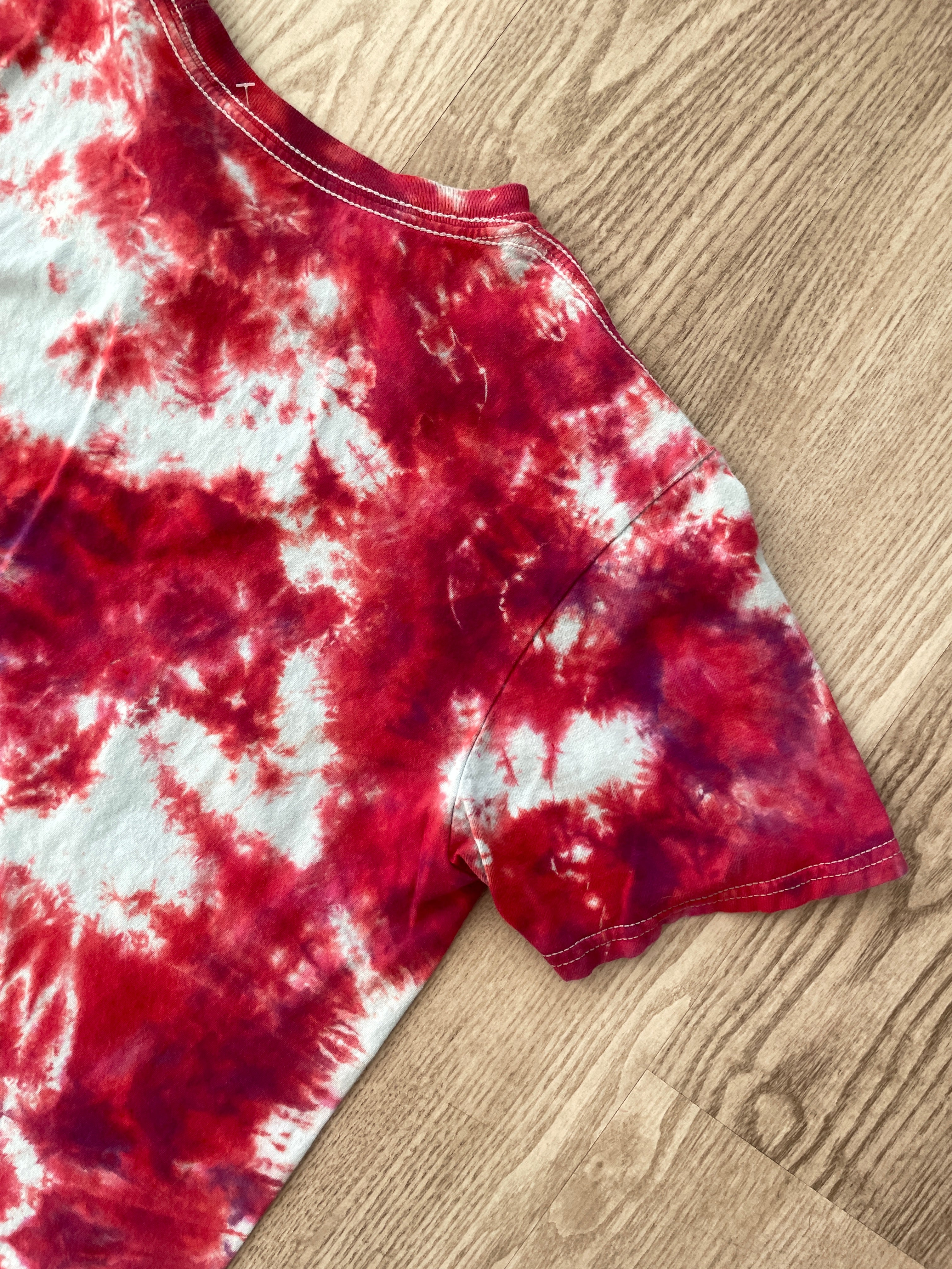 SMALL Men's Tupac Shakur Handmade Tie Dye Short Sleeve T-Shirt | One-Of-a-Kind Upcycled Red and White Crumpled and Dyed Top