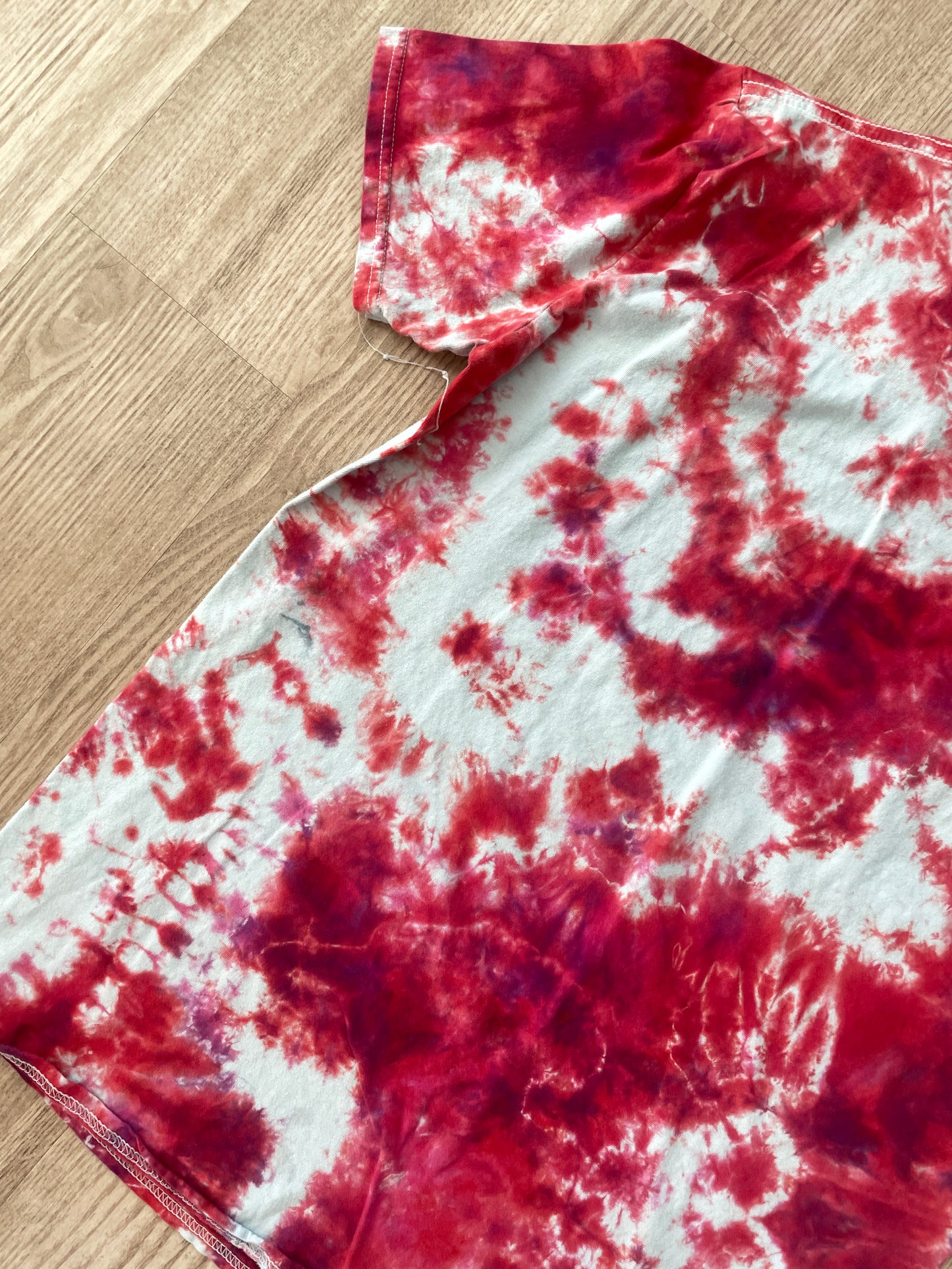 SMALL Men's Tupac Shakur Handmade Tie Dye Short Sleeve T-Shirt | One-Of-a-Kind Upcycled Red and White Crumpled and Dyed Top