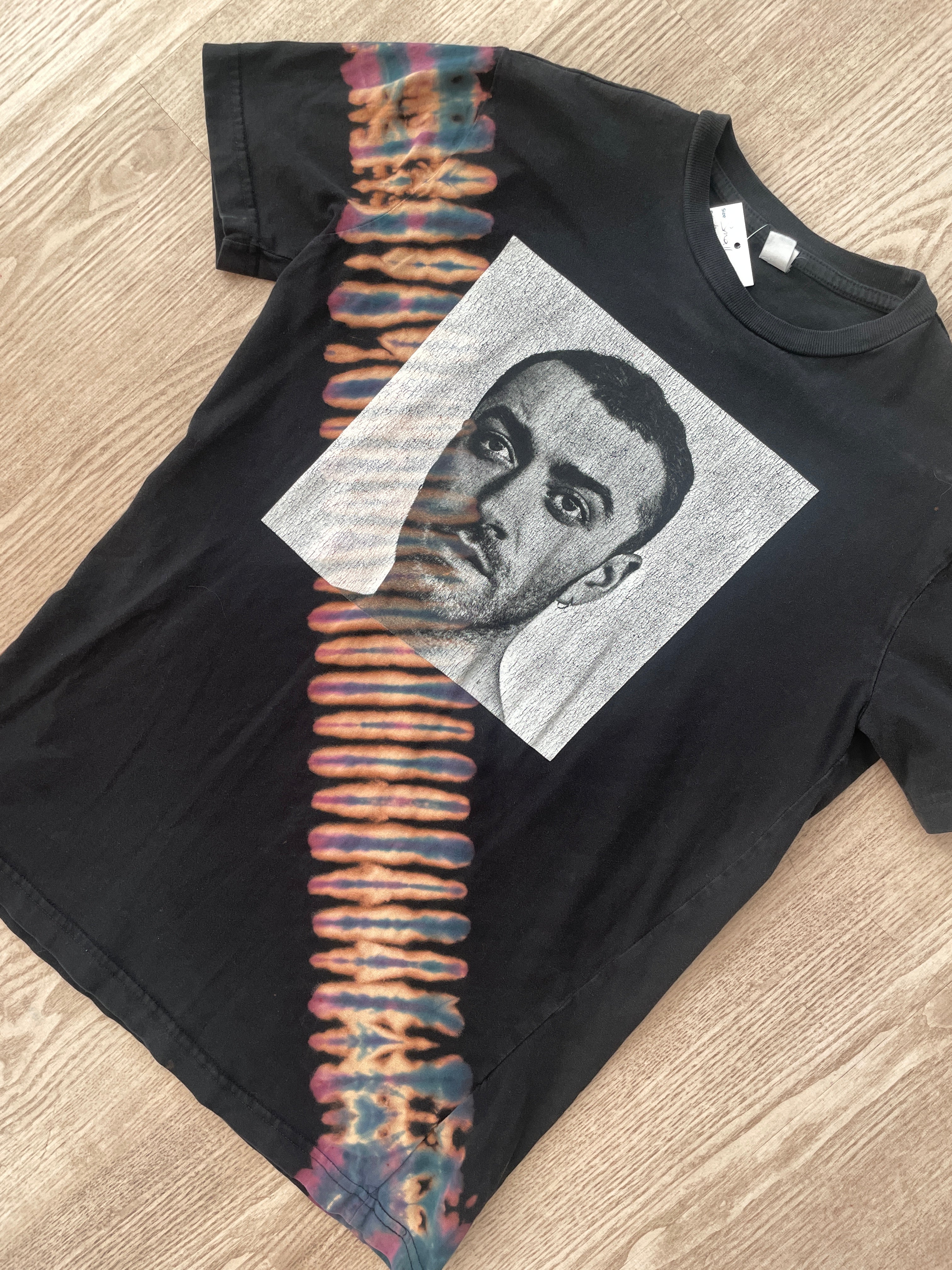 SMALL Men's Sam Smith Handmade Reverse Tie Dye Short Sleeve T-Shirt | One-Of-a-Kind Upcycled Black, Blue, and Purple Pleated Top