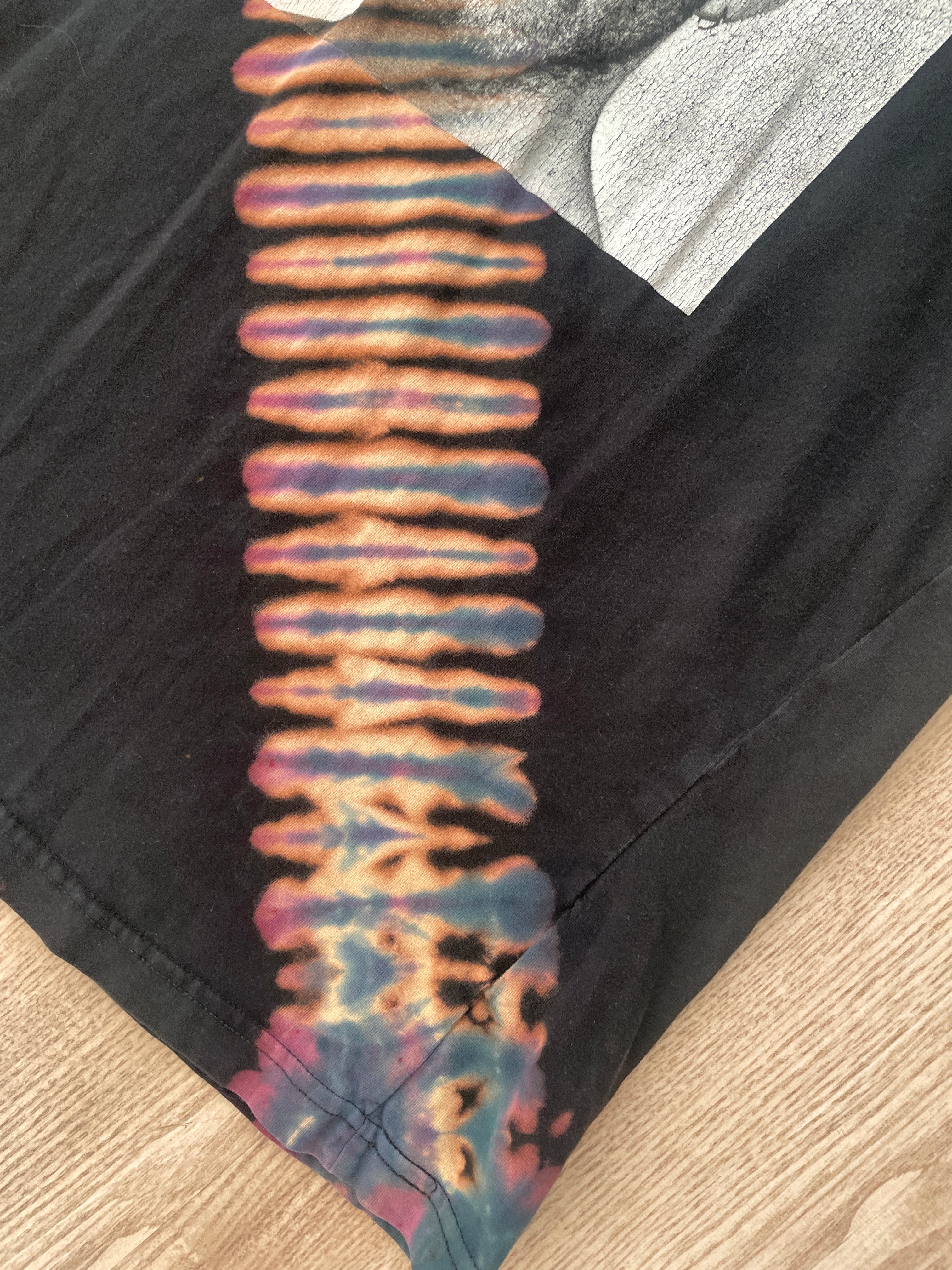 SMALL Men's Sam Smith Handmade Reverse Tie Dye Short Sleeve T-Shirt | One-Of-a-Kind Upcycled Black, Blue, and Purple Pleated Top