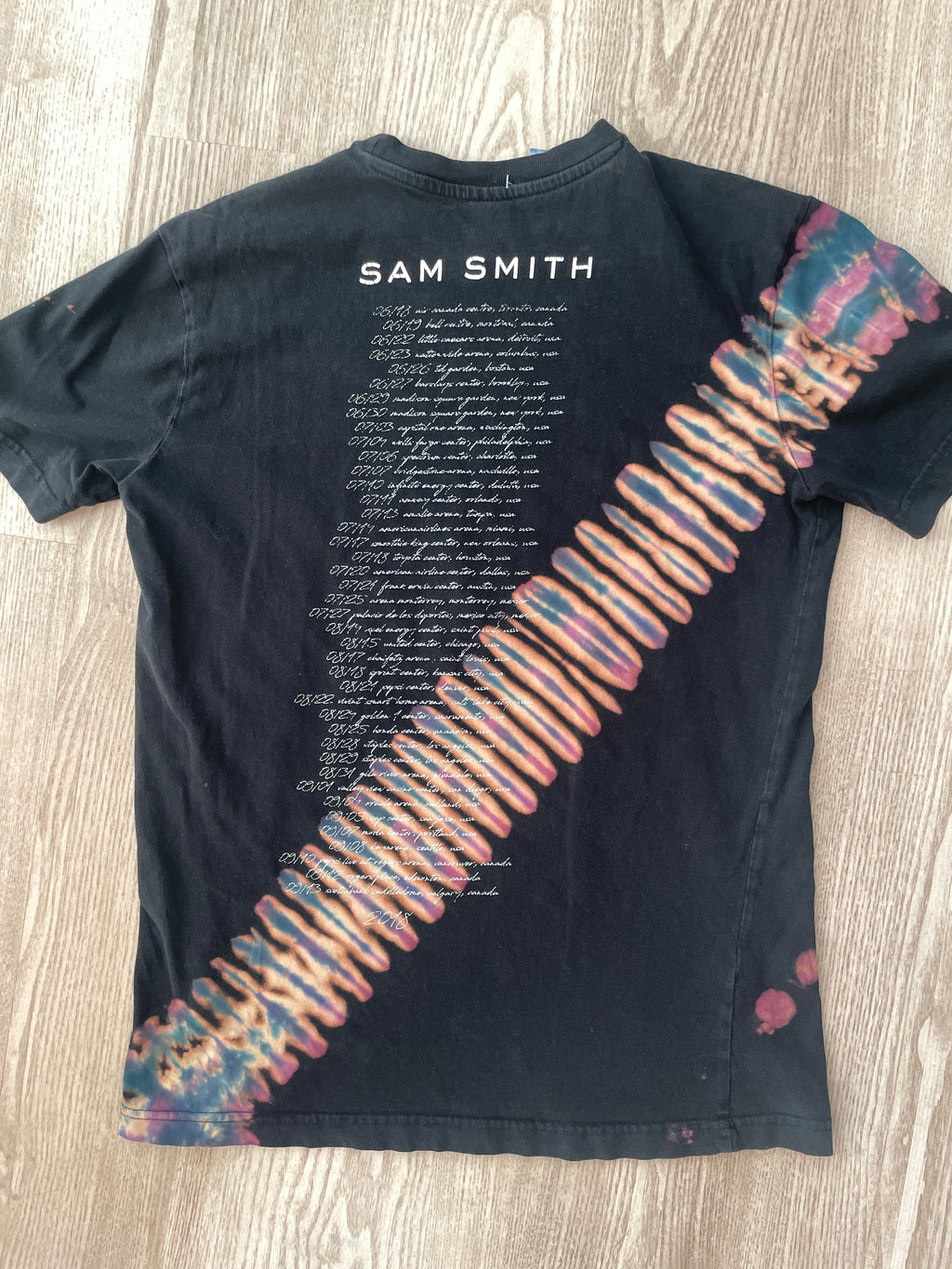 SMALL Men's Sam Smith Handmade Reverse Tie Dye Short Sleeve T-Shirt | One-Of-a-Kind Upcycled Black, Blue, and Purple Pleated Top