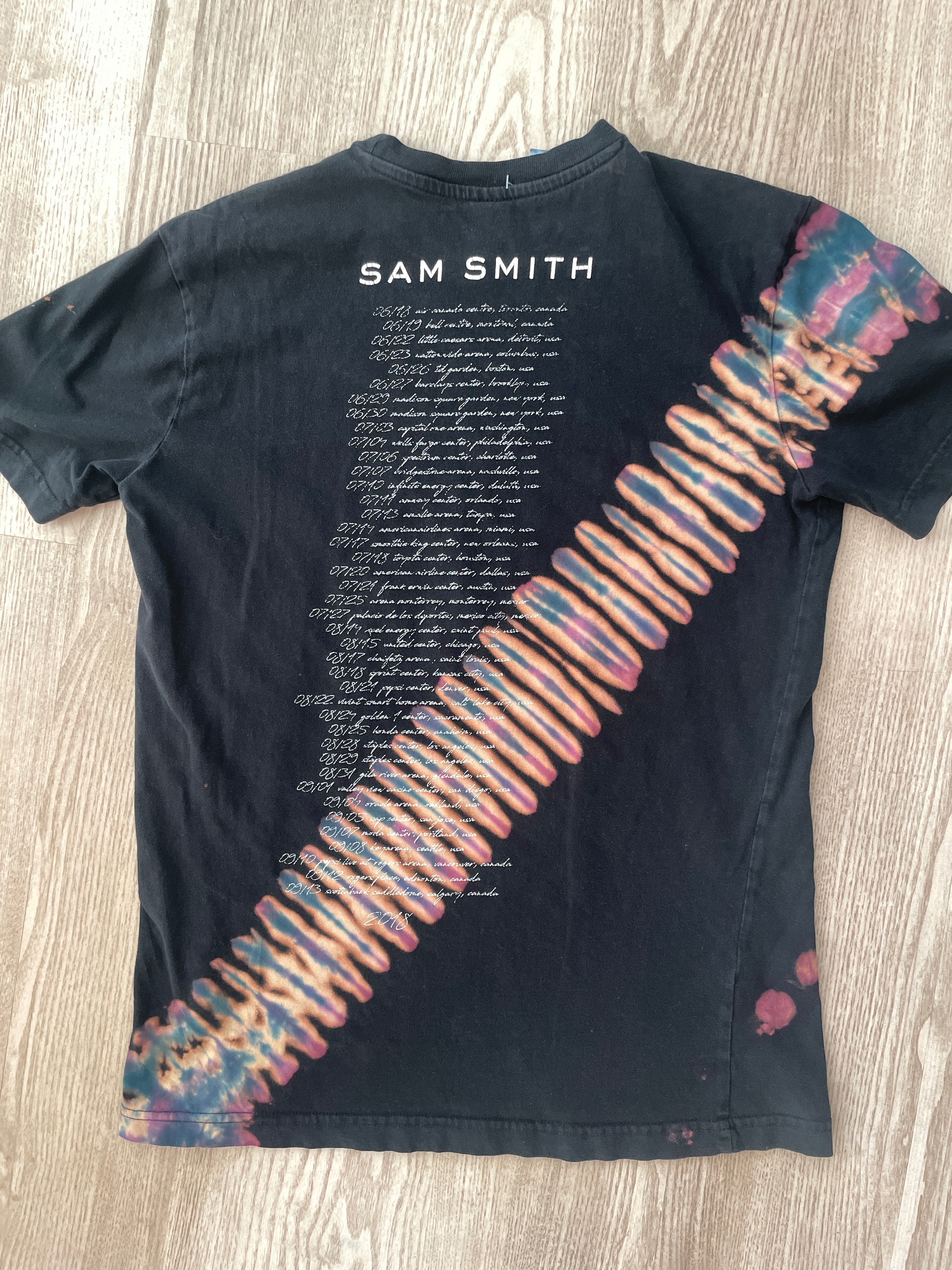 SMALL Men's Sam Smith Handmade Reverse Tie Dye Short Sleeve T-Shirt | One-Of-a-Kind Upcycled Black, Blue, and Purple Pleated Top
