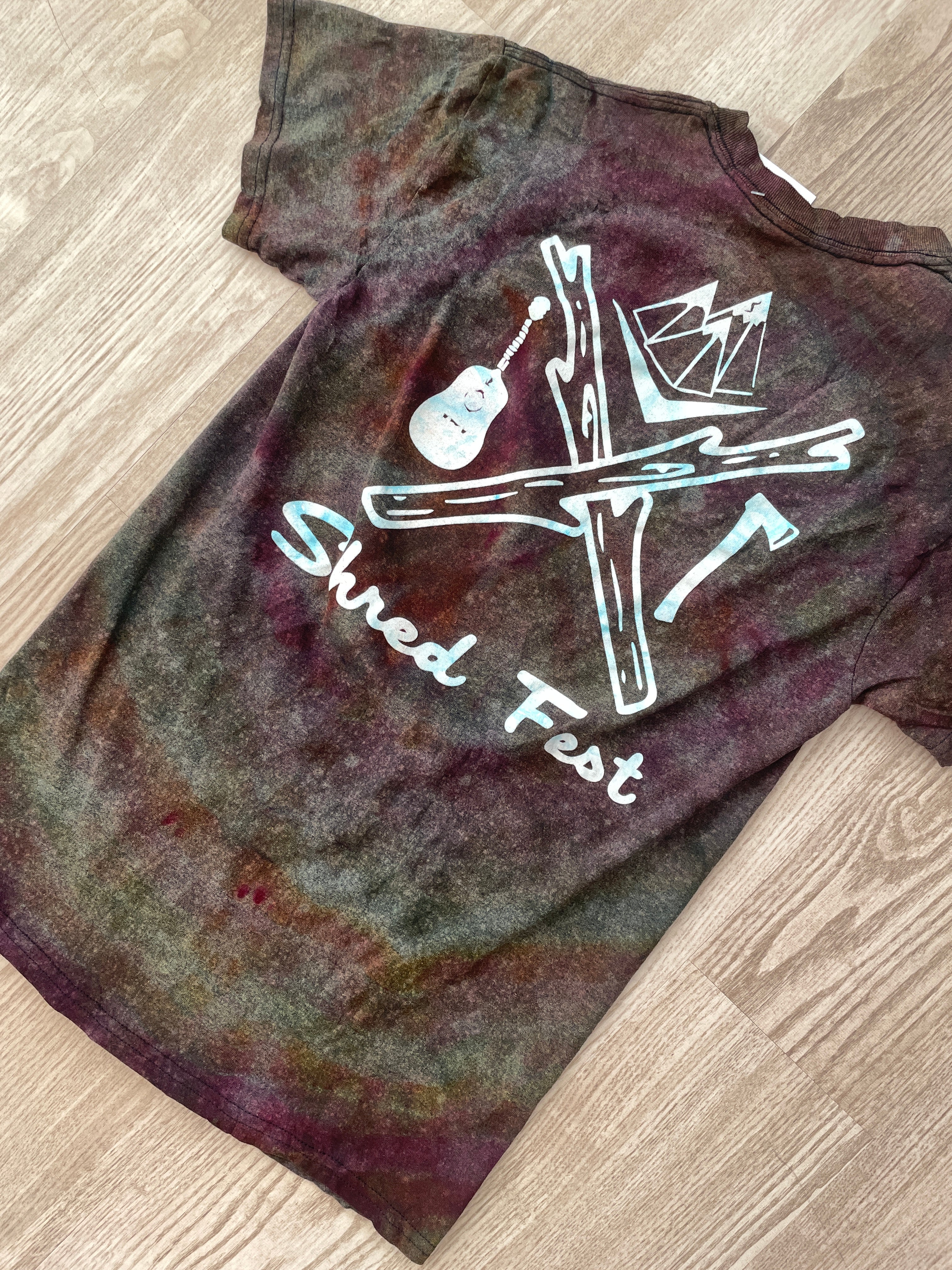 SMALL Men's Shred Fest Handmade Reverse Tie Dye Short Sleeve T-Shirt | One-Of-a-Kind Upcycled Black, Pink, and Orange Geode Top