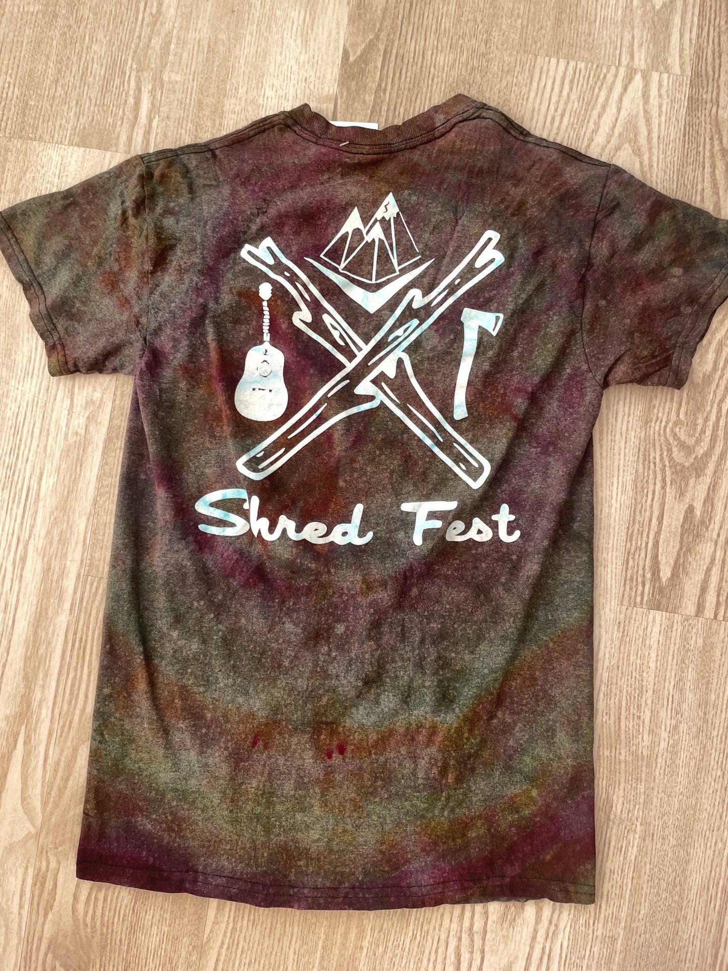 SMALL Men's Shred Fest Handmade Reverse Tie Dye Short Sleeve T-Shirt | One-Of-a-Kind Upcycled Black, Pink, and Orange Geode Top