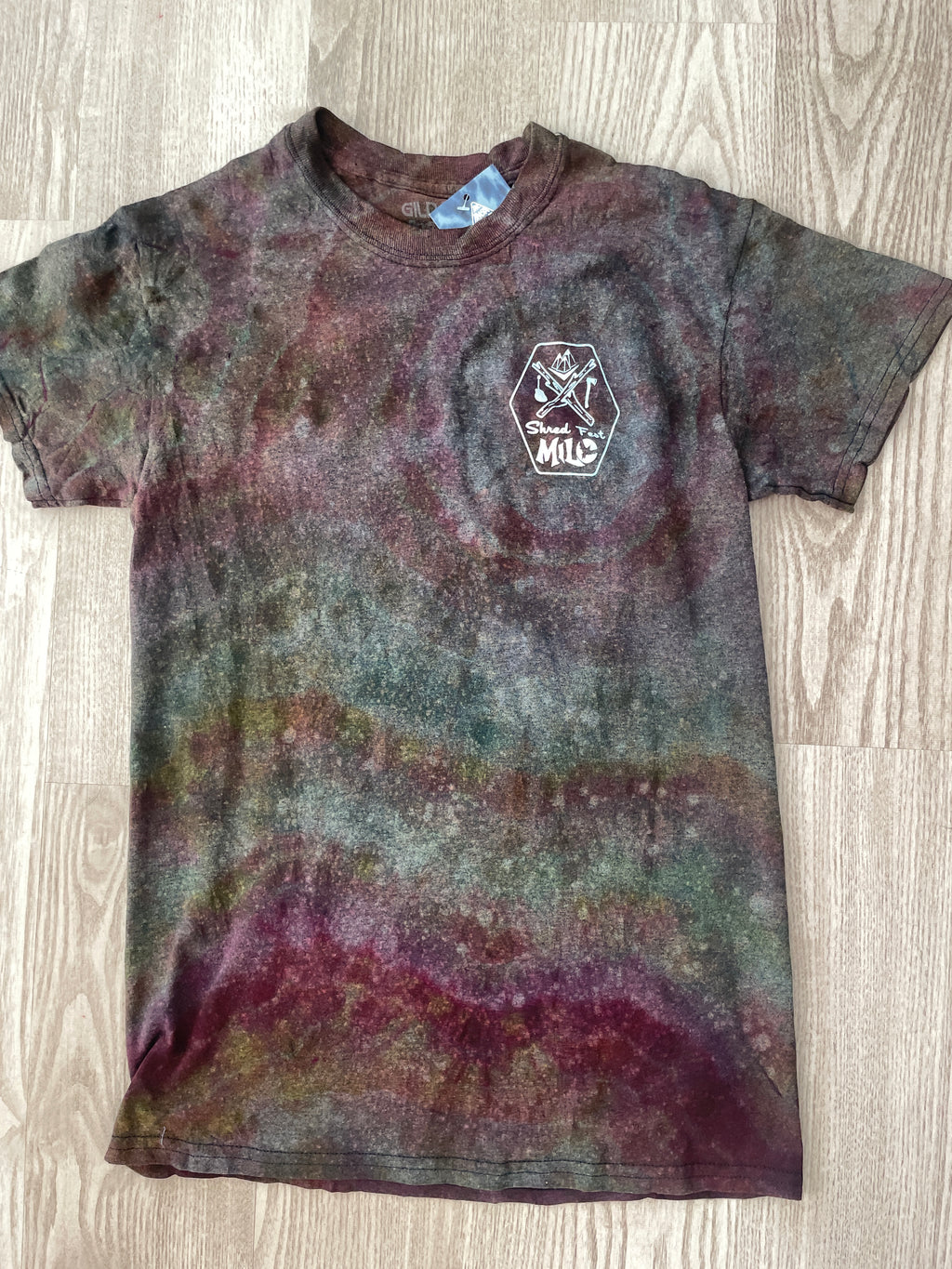 SMALL Men's Shred Fest Handmade Reverse Tie Dye Short Sleeve T-Shirt | One-Of-a-Kind Upcycled Black, Pink, and Orange Geode Top