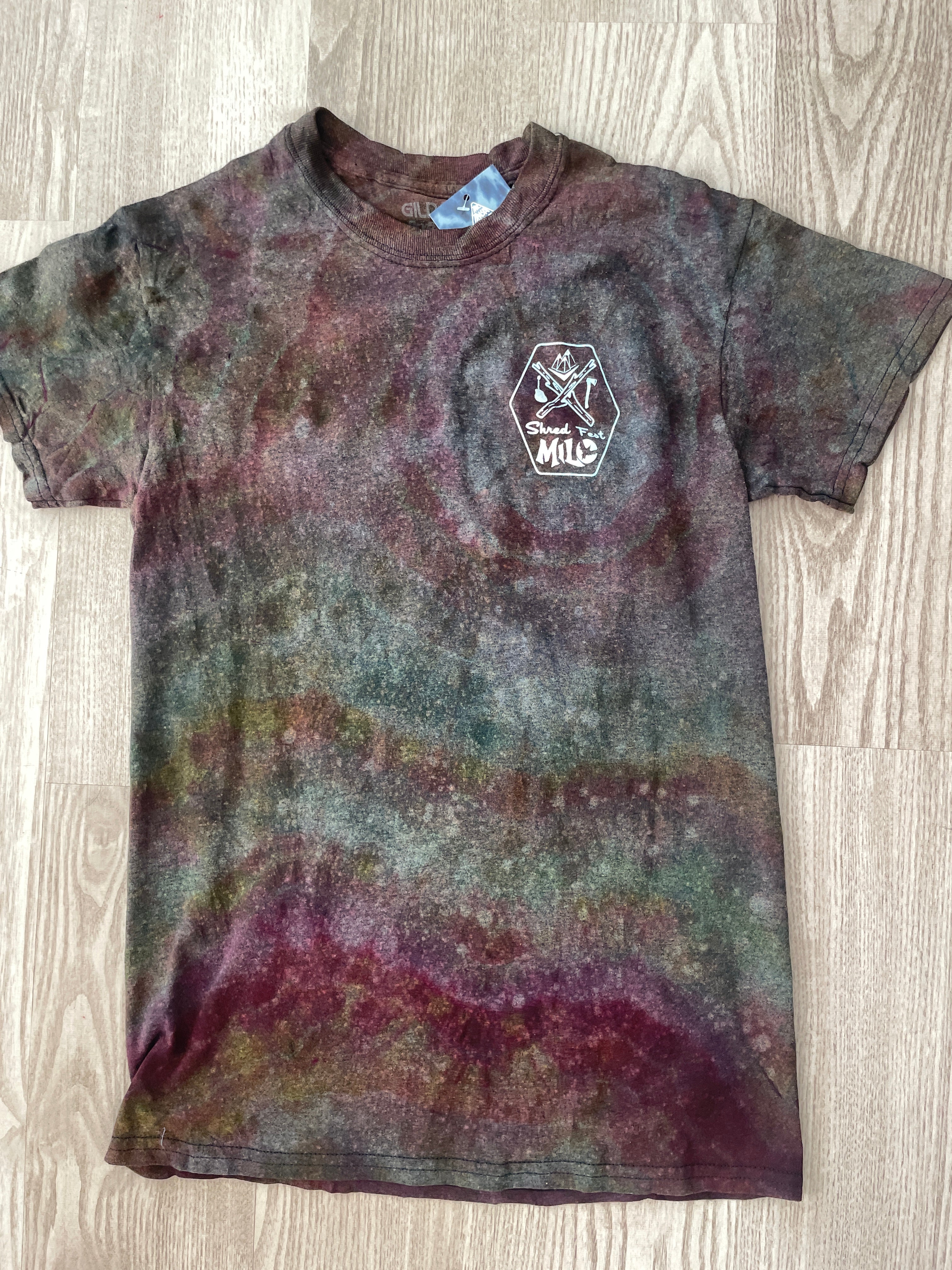 SMALL Men's Shred Fest Handmade Reverse Tie Dye Short Sleeve T-Shirt | One-Of-a-Kind Upcycled Black, Pink, and Orange Geode Top