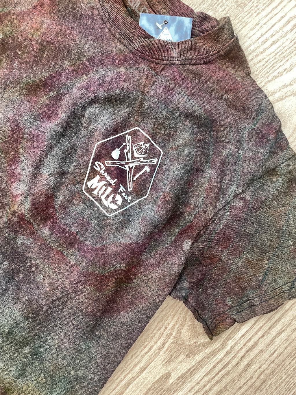 SMALL Men's Shred Fest Handmade Reverse Tie Dye Short Sleeve T-Shirt | One-Of-a-Kind Upcycled Black, Pink, and Orange Geode Top