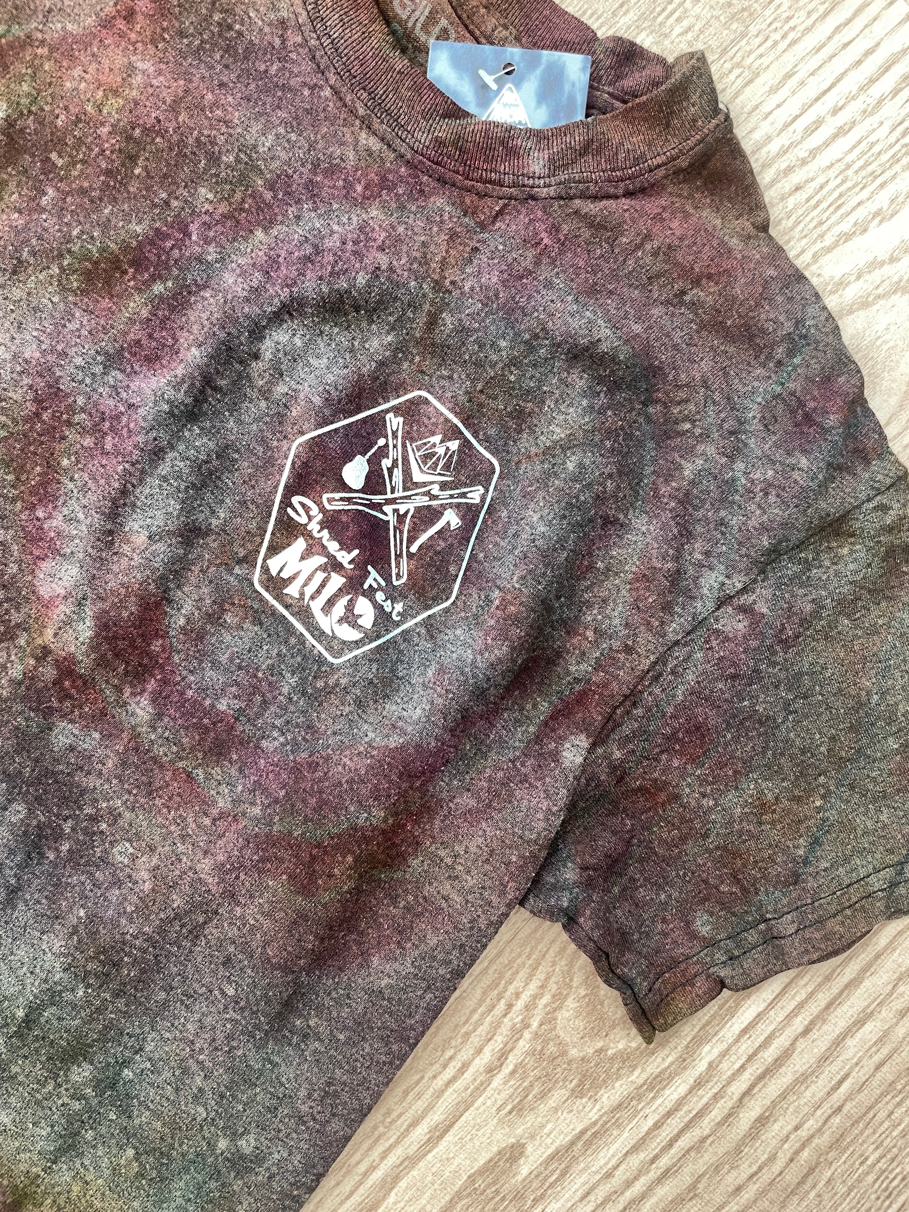 SMALL Men's Shred Fest Handmade Reverse Tie Dye Short Sleeve T-Shirt | One-Of-a-Kind Upcycled Black, Pink, and Orange Geode Top