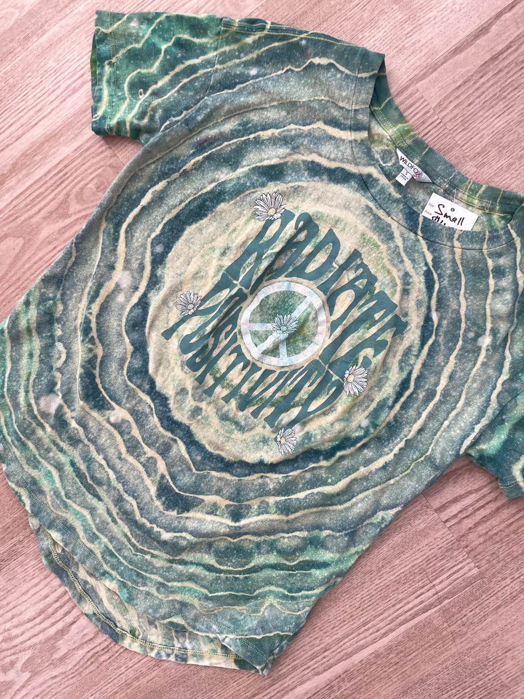 SMALL Women's Radiate Positivity Handmade Tie Dye Short Sleeve T-Shirt | One-Of-a-Kind Upcycled Yellow and Green Geode Top