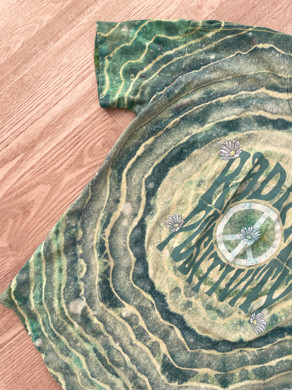 SMALL Women's Radiate Positivity Handmade Tie Dye Short Sleeve T-Shirt | One-Of-a-Kind Upcycled Yellow and Green Geode Top