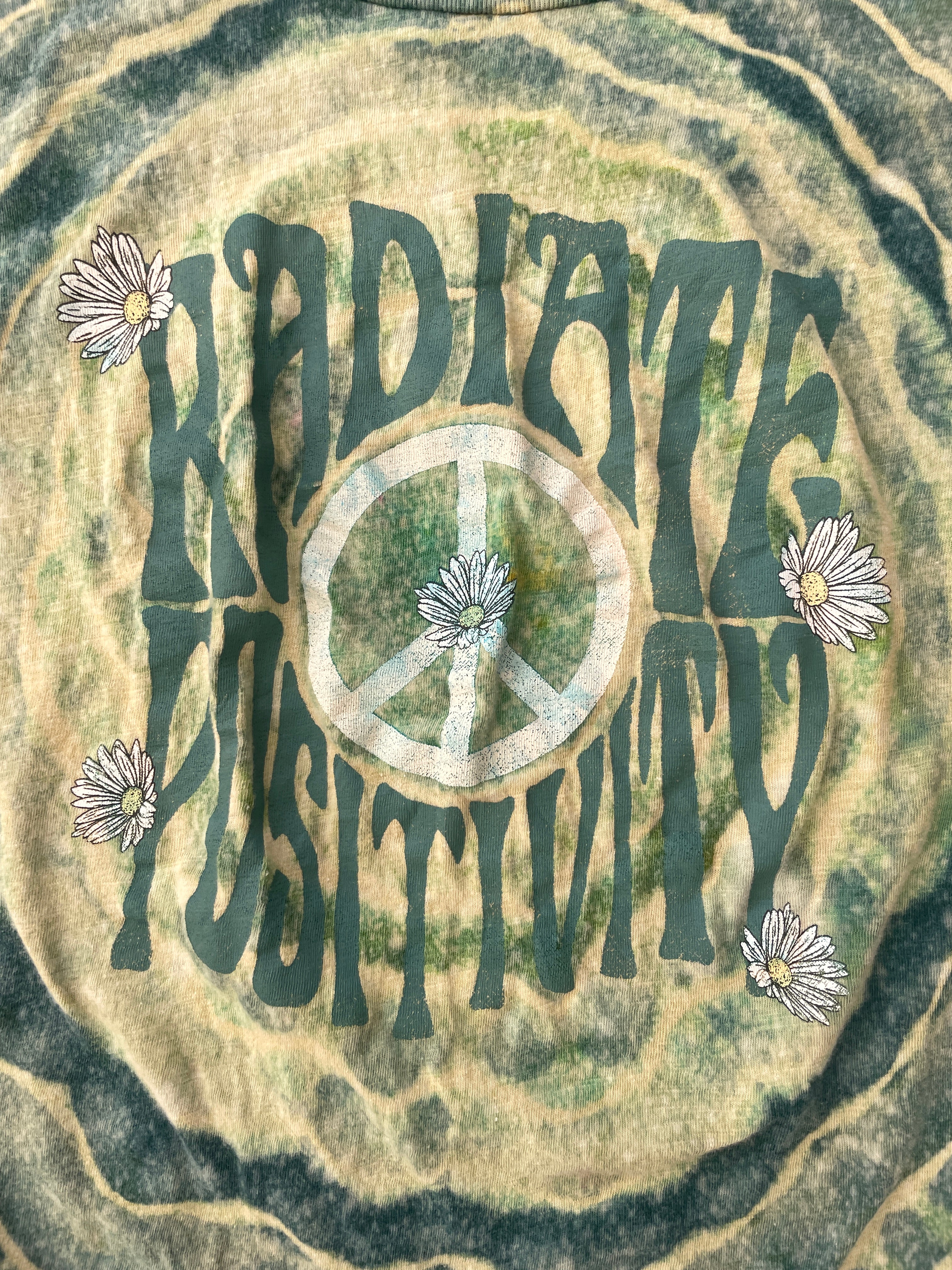 SMALL Women's Radiate Positivity Handmade Tie Dye Short Sleeve T-Shirt | One-Of-a-Kind Upcycled Yellow and Green Geode Top