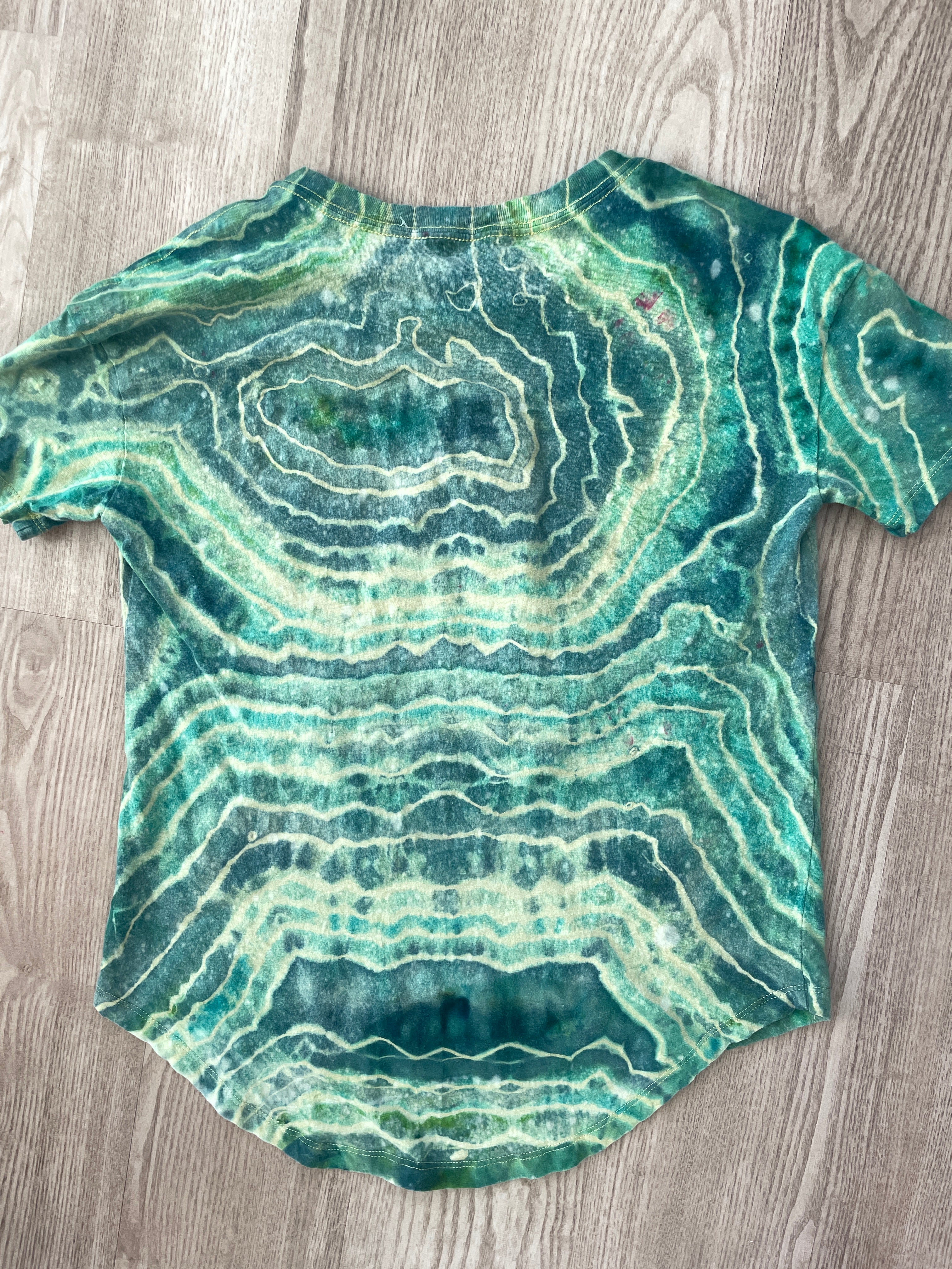 SMALL Women's Radiate Positivity Handmade Tie Dye Short Sleeve T-Shirt | One-Of-a-Kind Upcycled Yellow and Green Geode Top